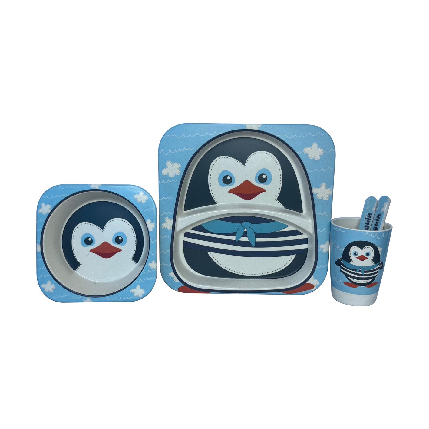 Bamboo Fiber Eco-Friendly Children's Tableware 5 Set Plate/Bowl/Cup/Spoon/Fork 16996-6