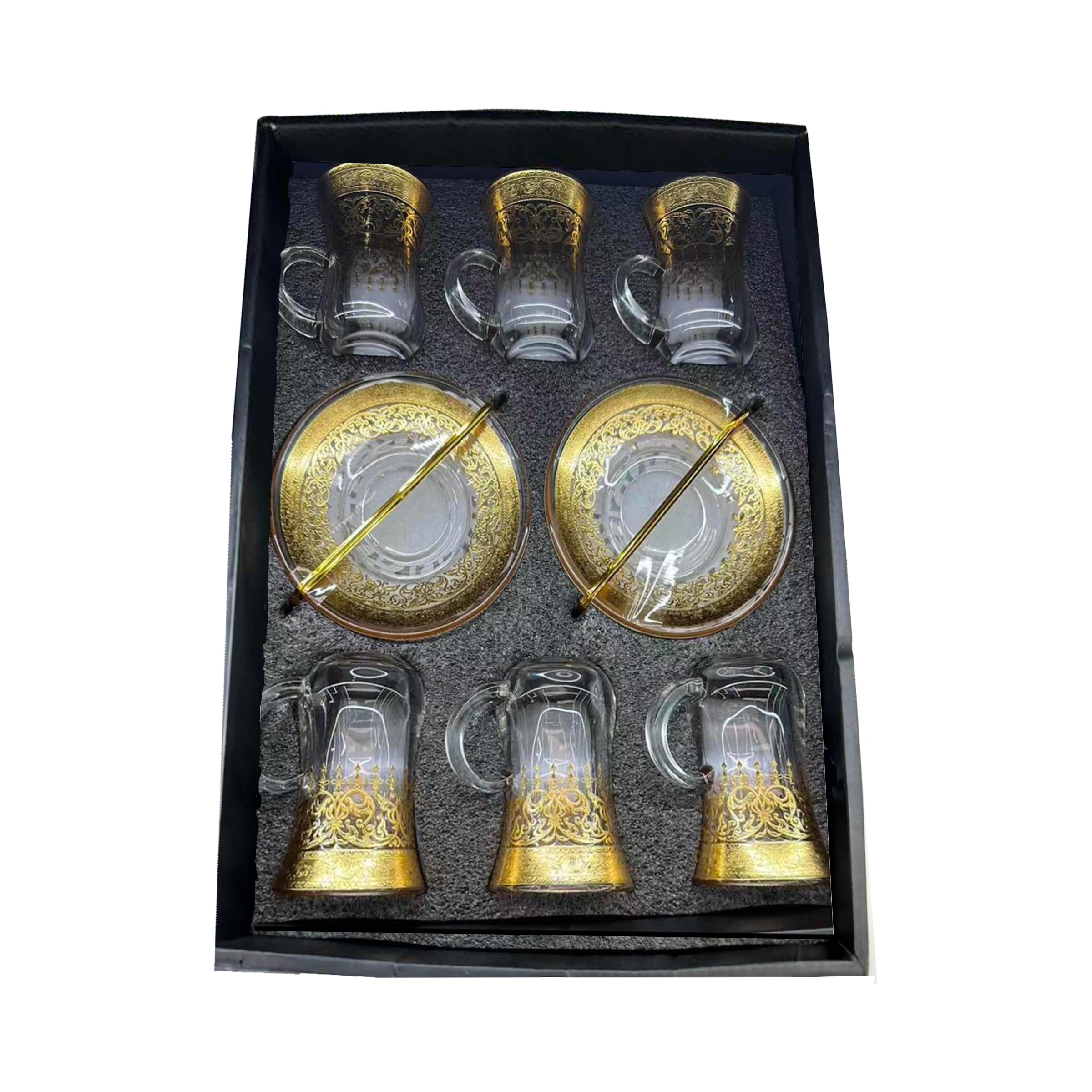 Glass Tea Cup 6pcs Set Cups/Saucers - 257-6+6FGA-53