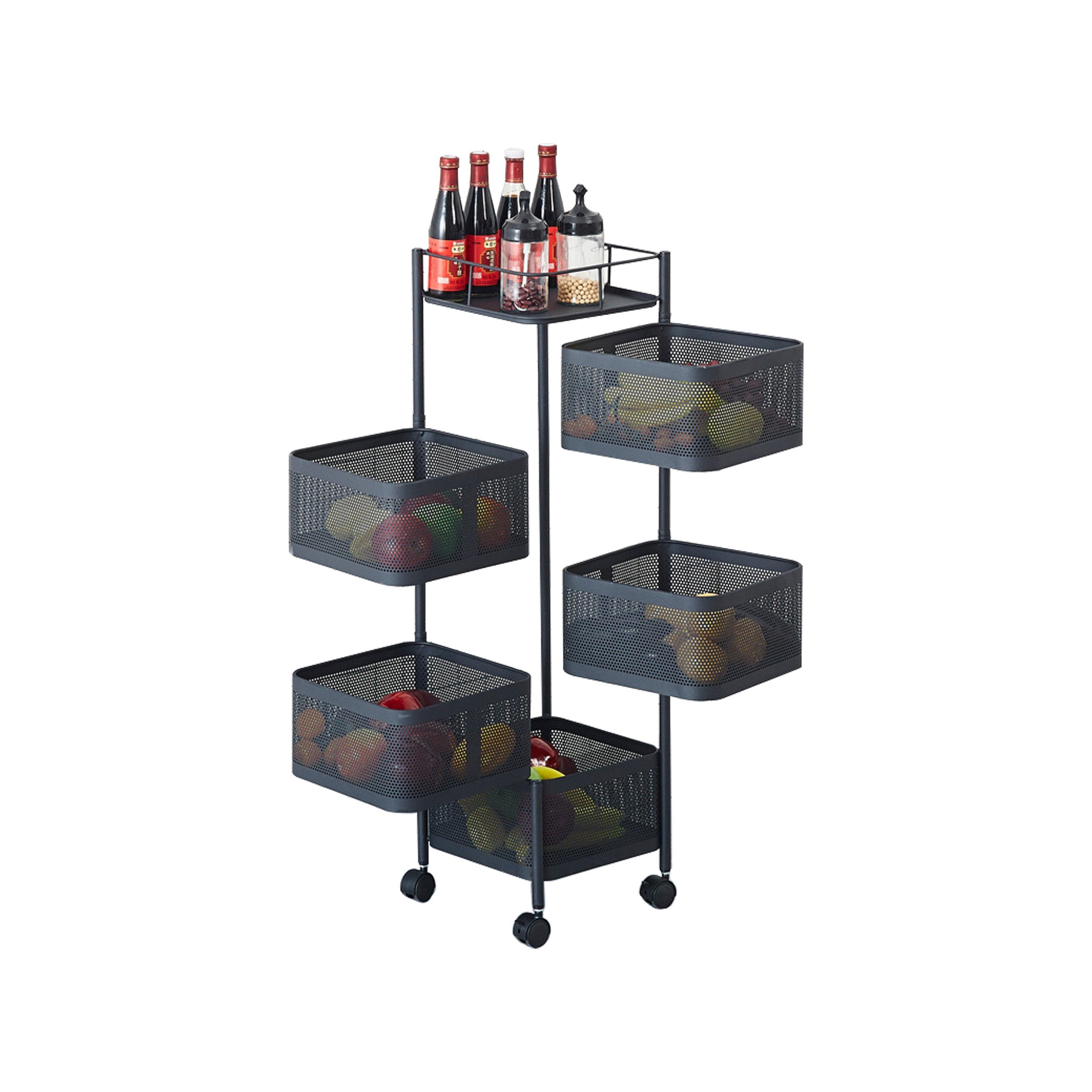 Storage Basket Cart Rotating 5 Layers Black - 5FB