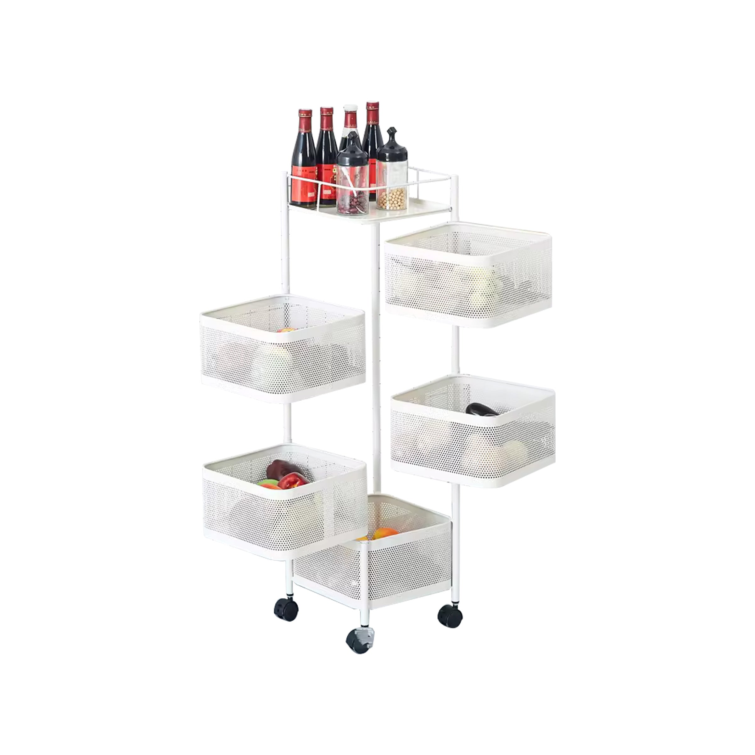 Storage Basket Cart Rotating 5 Layers White - 5FW