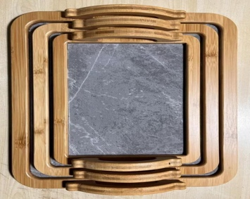 SET OF 3 RECTANGLE TRAY GRAY 9263-36