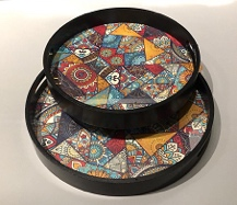 WHITE WOOD TRAY 2 SET ROUND  FA4285W-ML