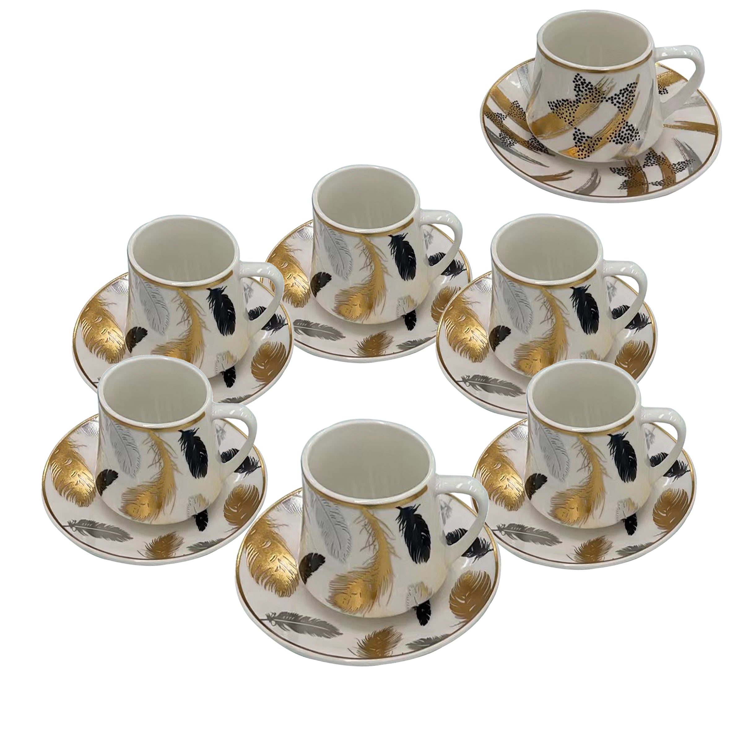 Coffee Cup 6 Set Cup/Saucers Mix 2 Design - A12-7