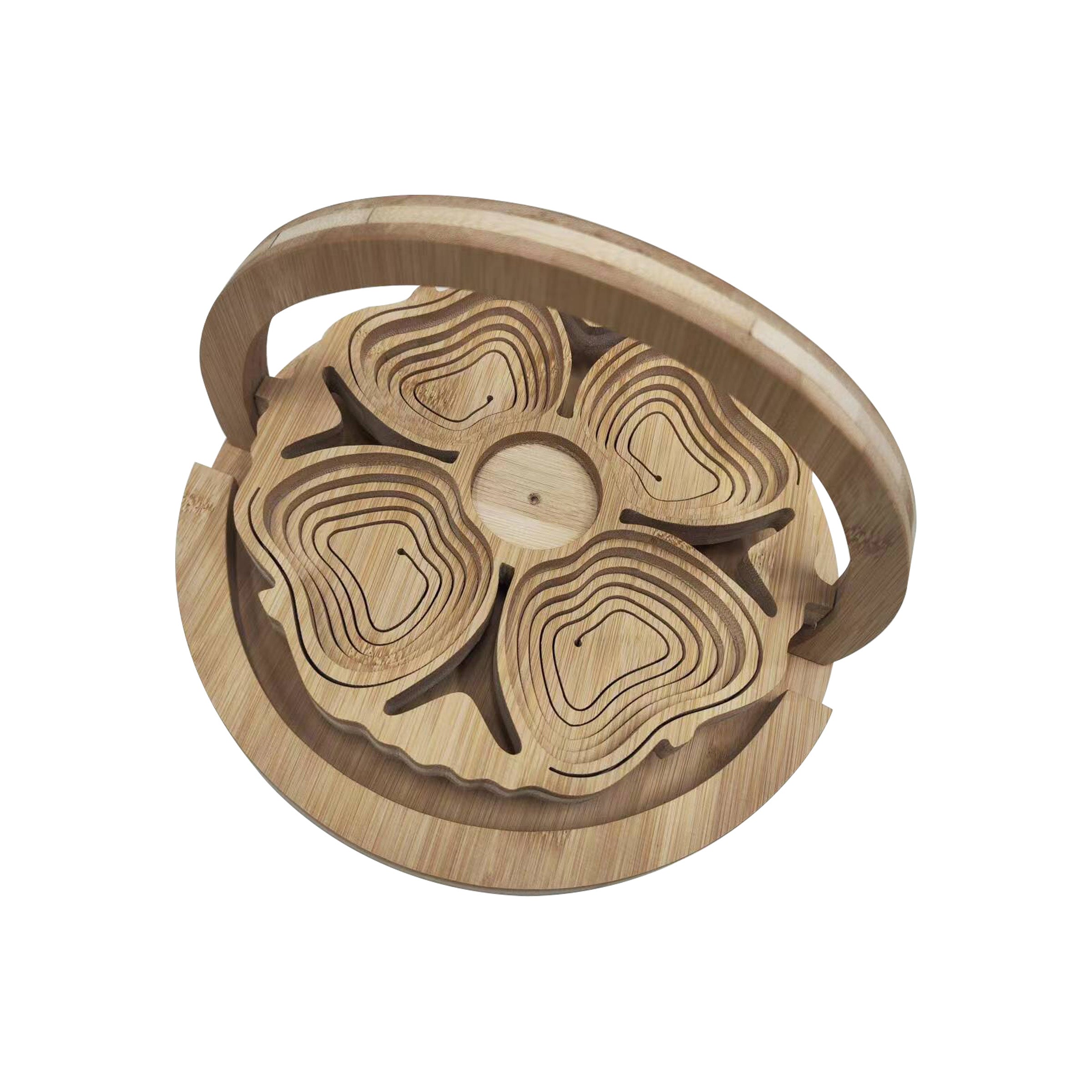 Wood Serving Basket 4 Section Hearts - BFB 4