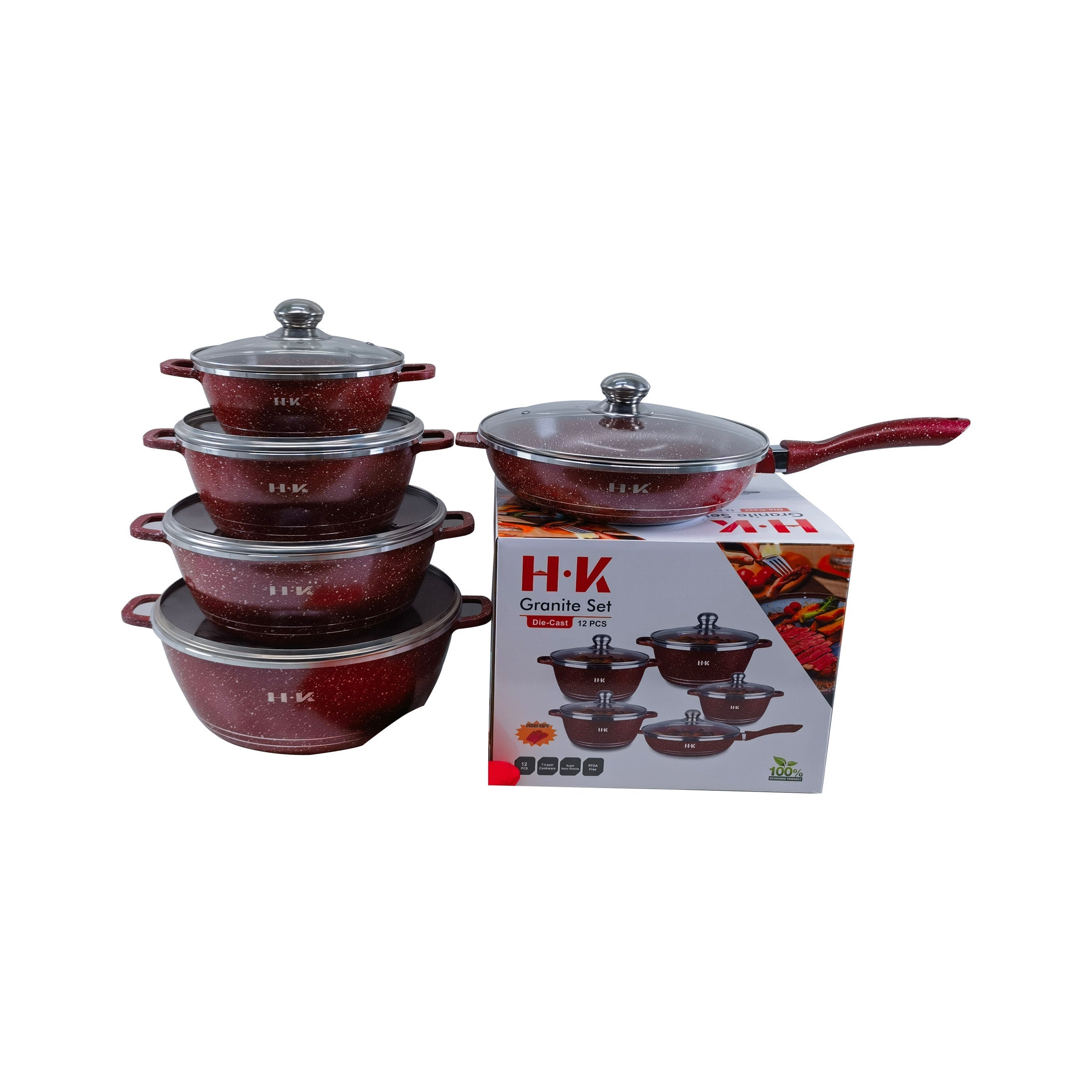 Cookware Pots/Lids & Frying Pan 12pcs Red - CKP-12RD