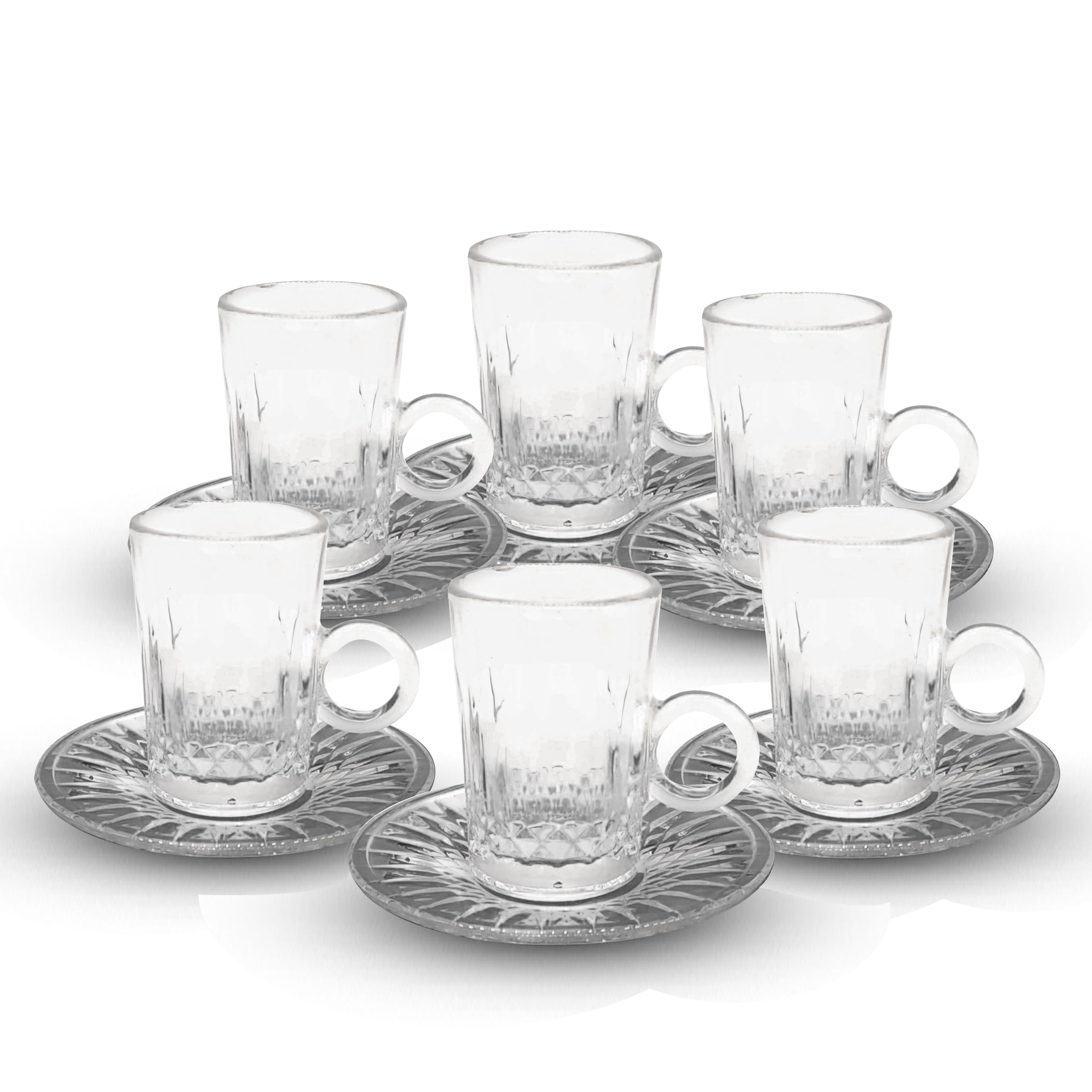 Glass Tea Cup 6pcs Set Cup/Saucers - CS-158