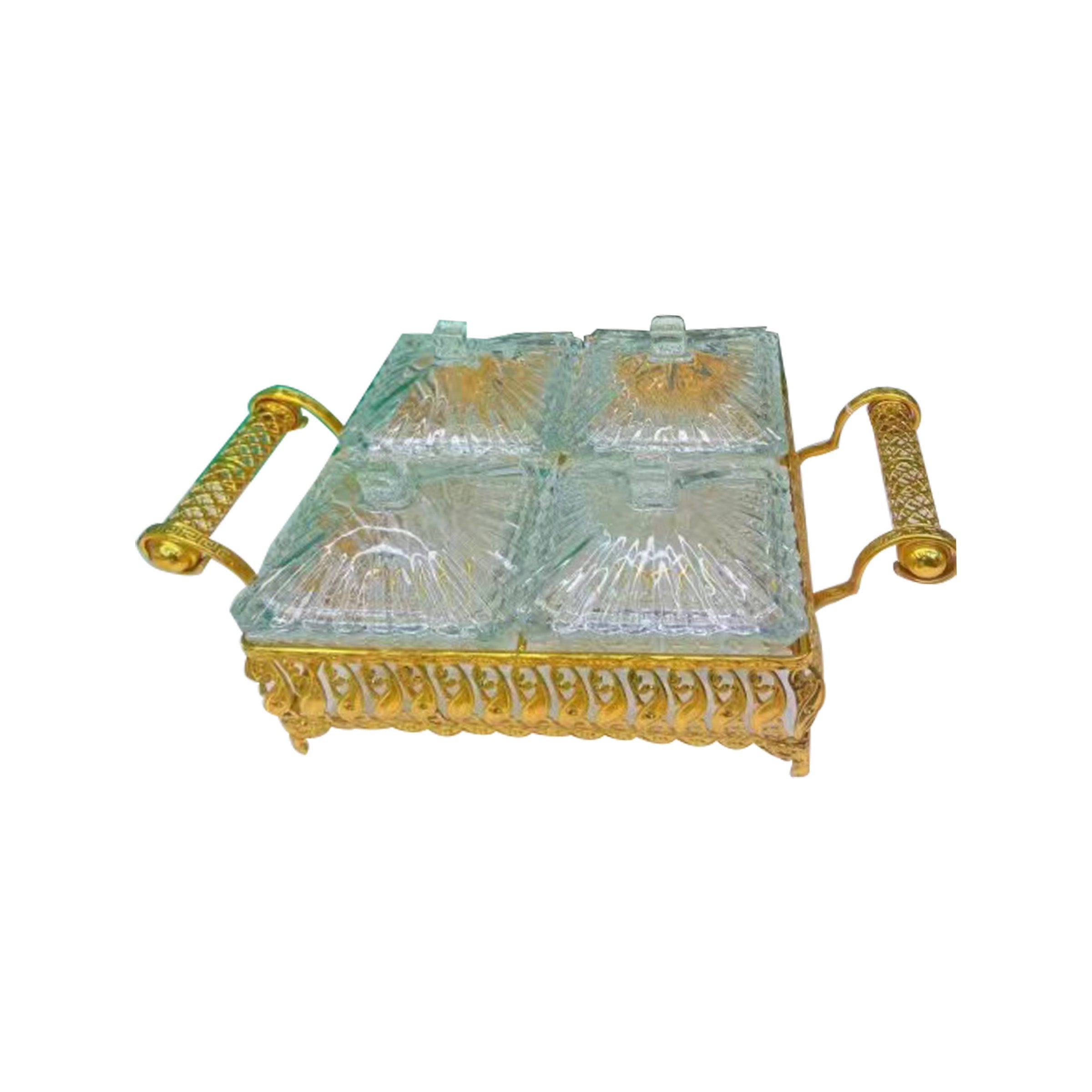 Glass Candy Bowl Set with Tray 4pcs Gold - GCB 4G