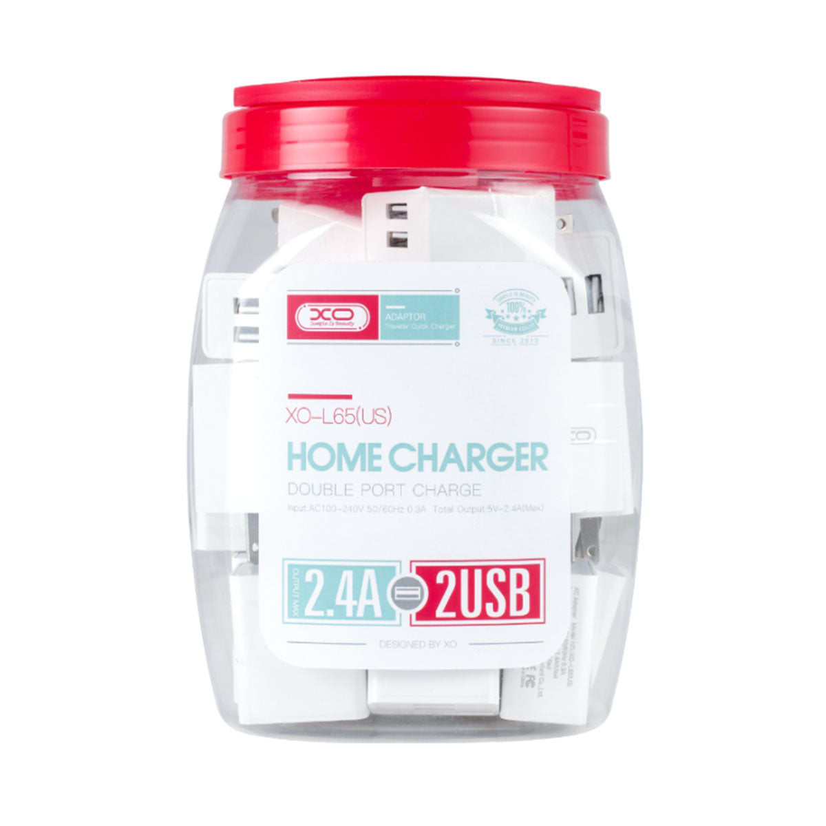 XO DUAL USB A POWER ADAPTER JAR OF 30