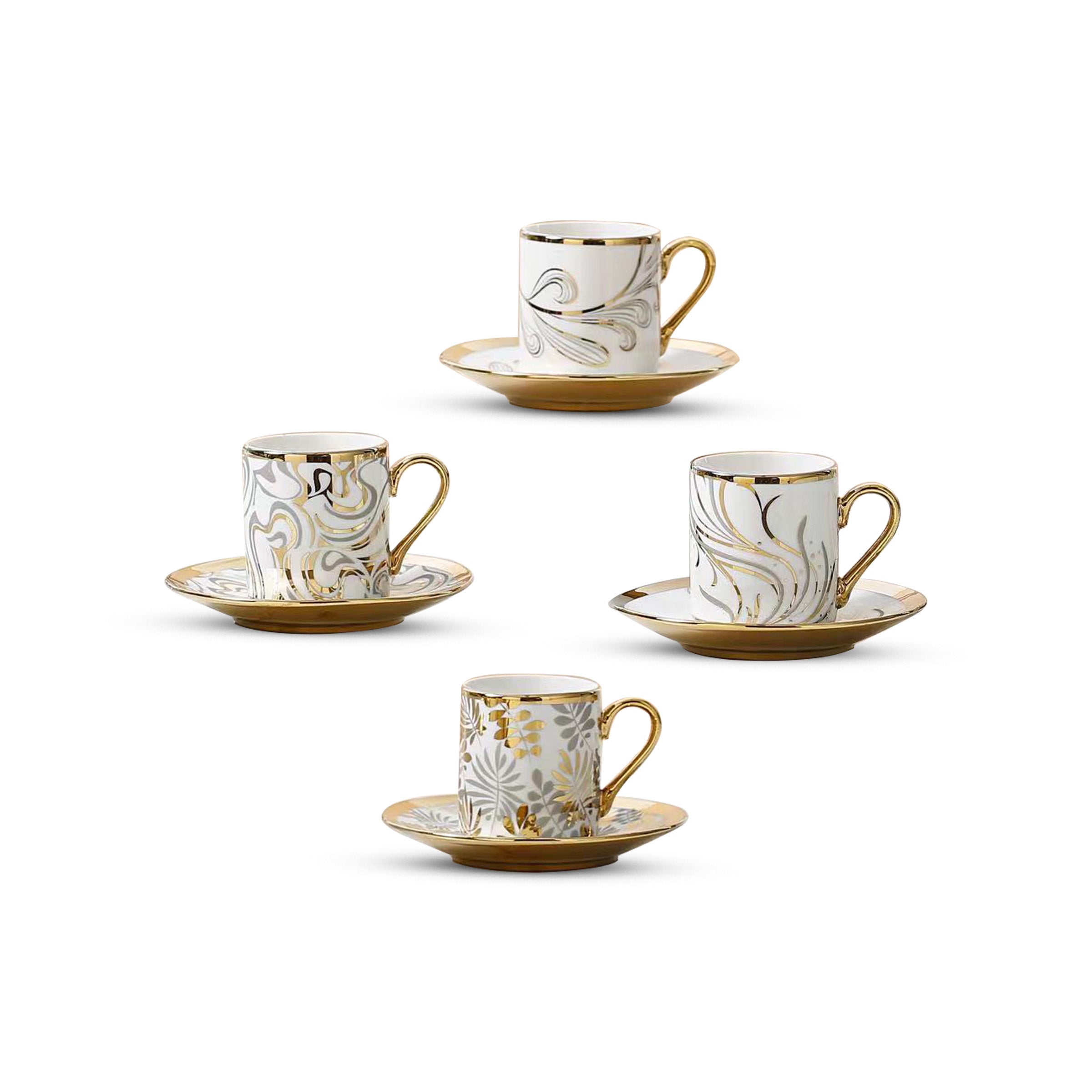 Coffee Cup Set 6pcs Cups/Saucers 80ml mix 4 Designs - LX4115