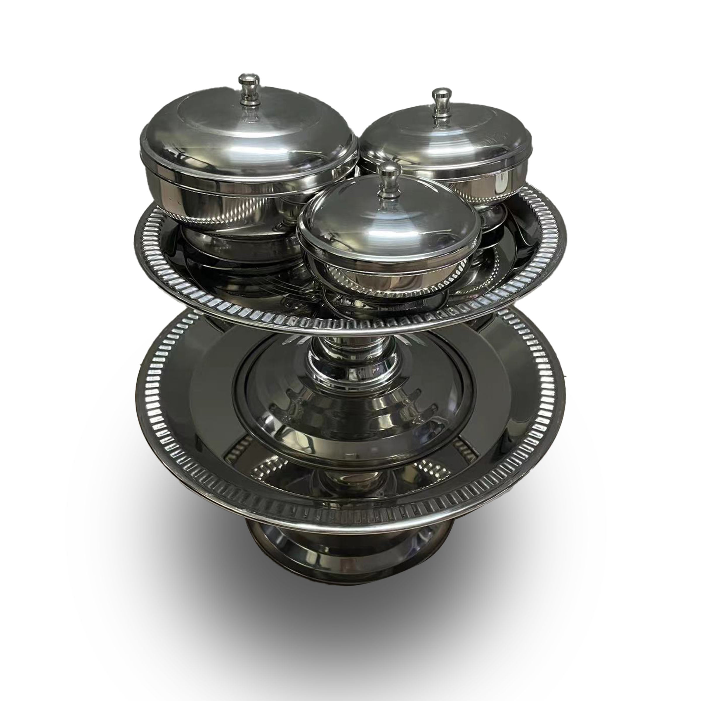 Metal Serving Set 2 Cake Stands and 3 Pots Silver - P5