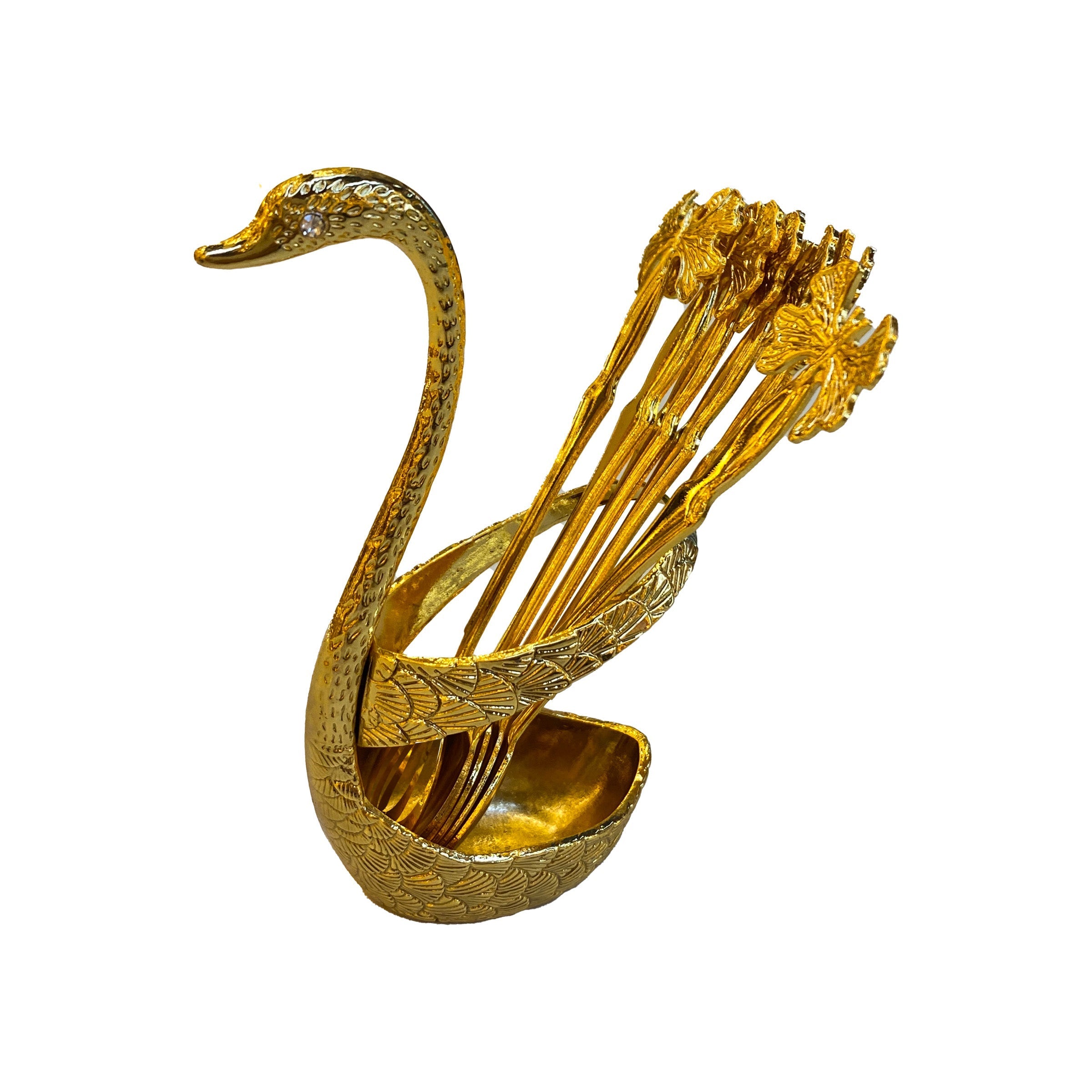 Swan Holder With Fork Set 6.5x15cm Gold - SJ0075-2FK G