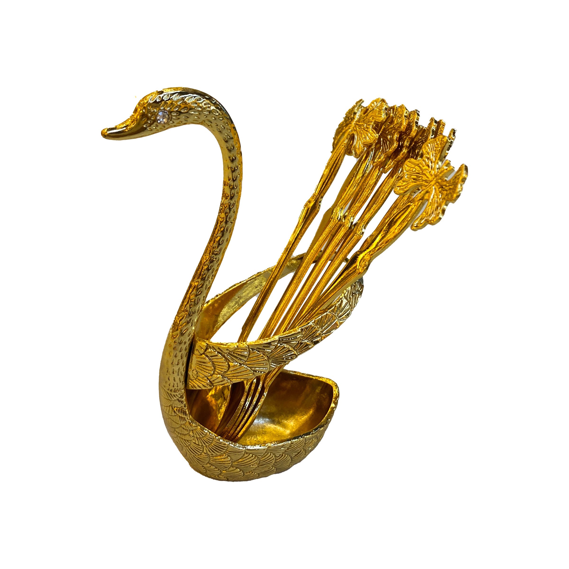Swan Holder With Spoon Set 6.5x15cm Gold - SJ0075-2SP G