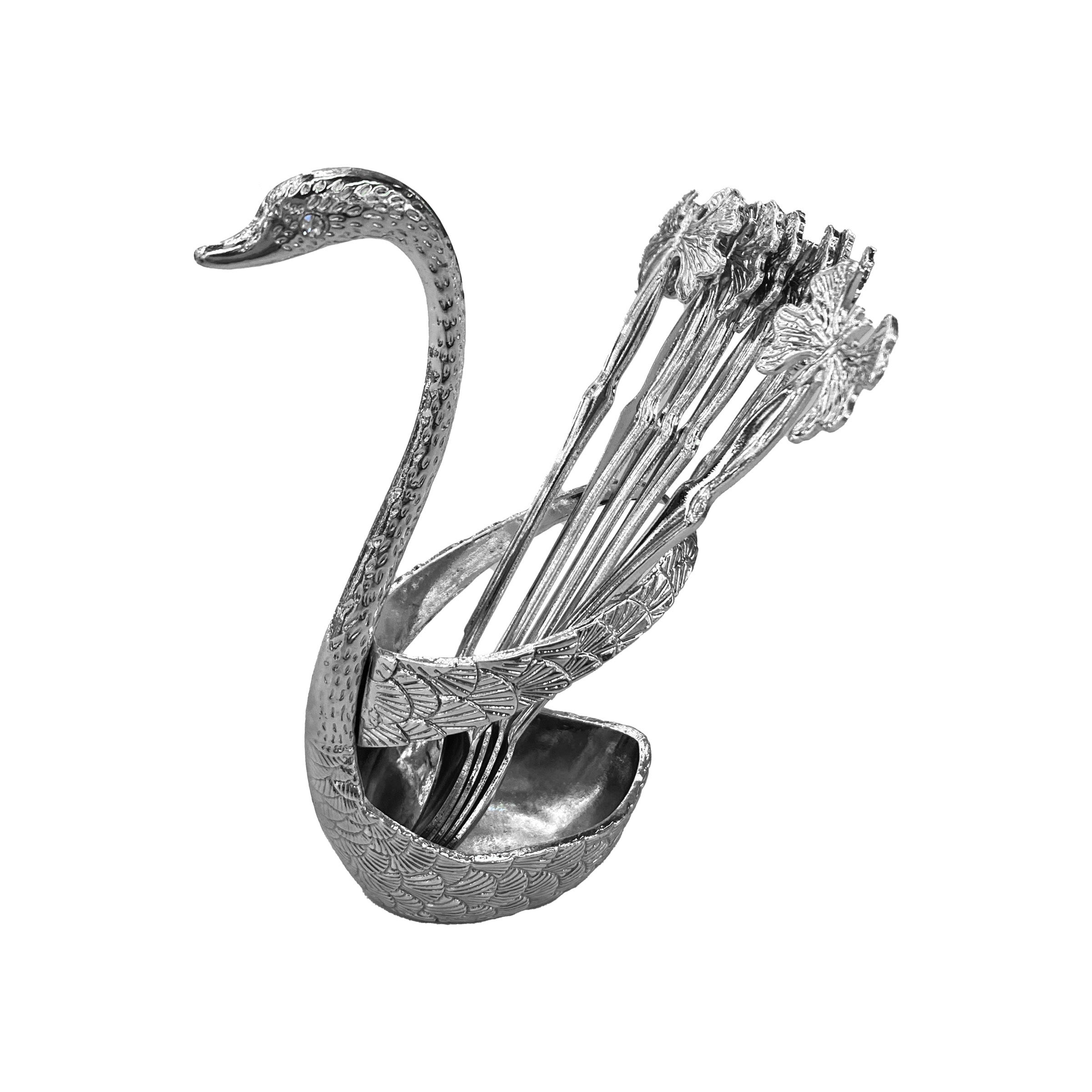Swan Holder With Spoon Set 6.5x15cm Silver - SJ0075-2SP S