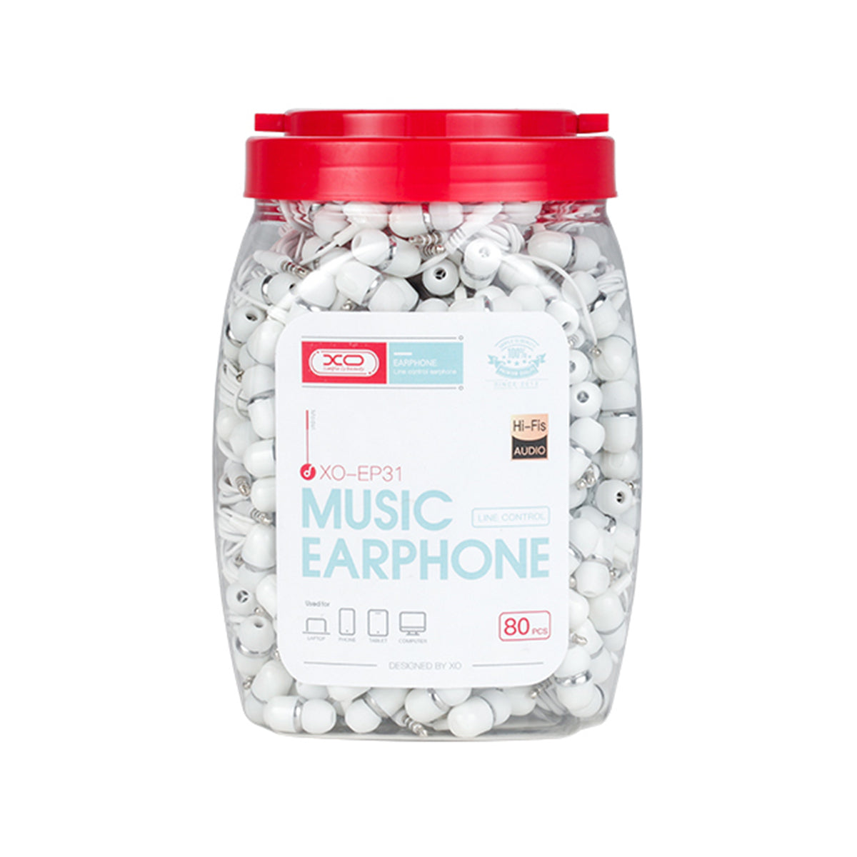 XO EARPHONE (BLACK/WHITE) JAR OF 80