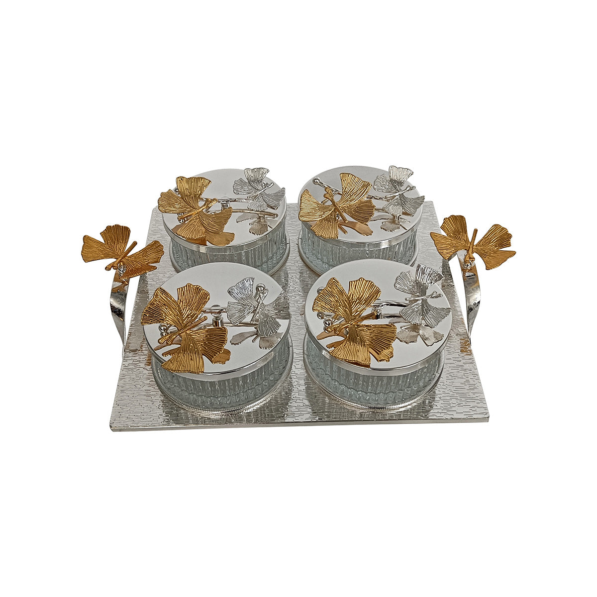 Metal And Glass Candy Bowl Set 6pcs Silver - WJ2206-4-S