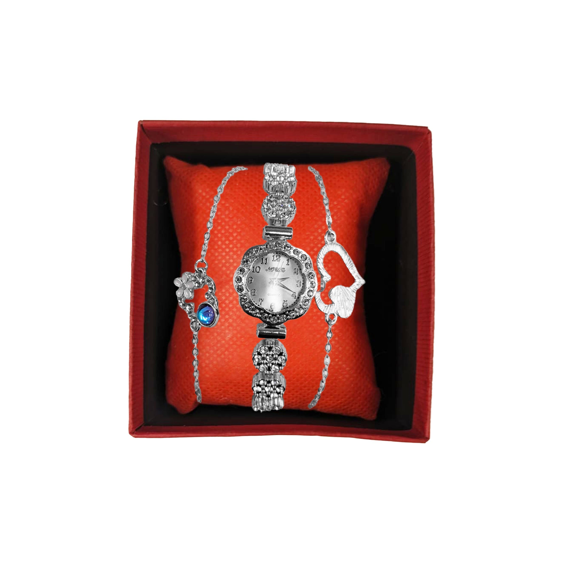 Gift Set Watch Necklace Bracelet 3pcs Silver - WT3S