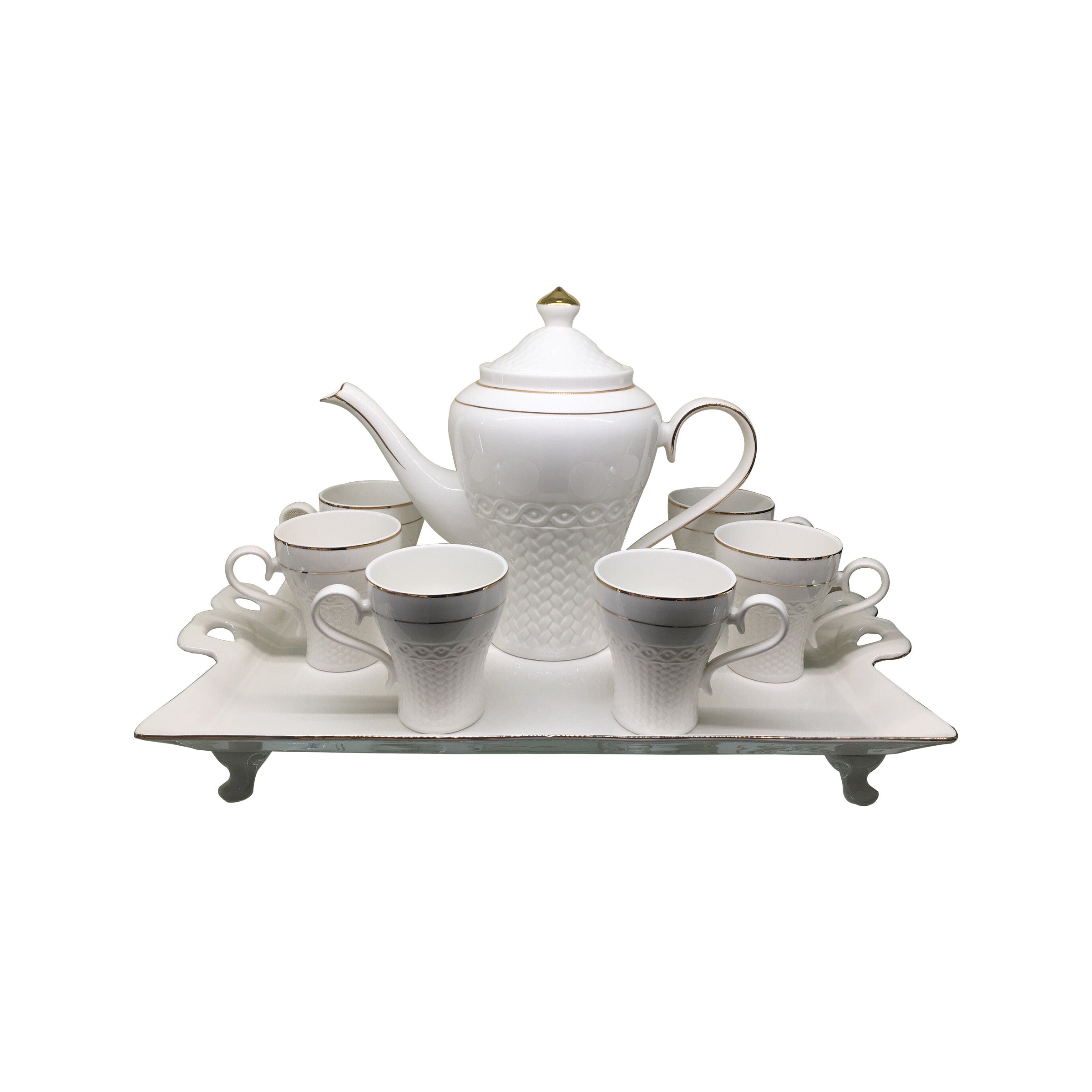 Tea Cup 8 Set Cup/Pot/Tray 66510-BL8 - XLD-8014