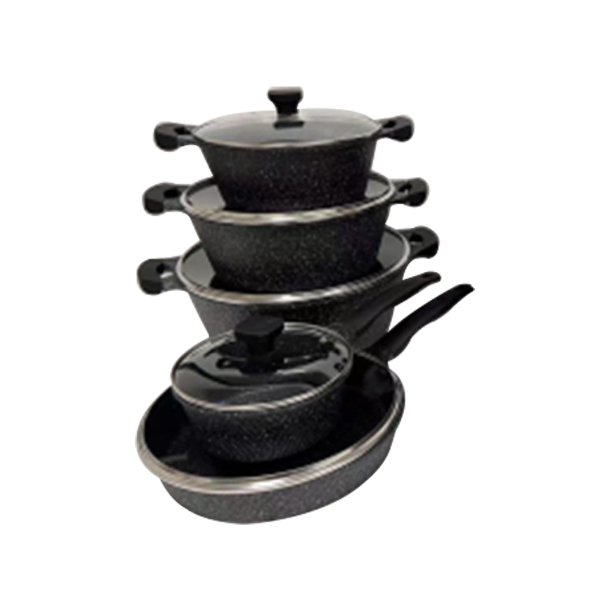 Cookware Pots/Lids & Frying Pan 10pcs Set Black - YK163B