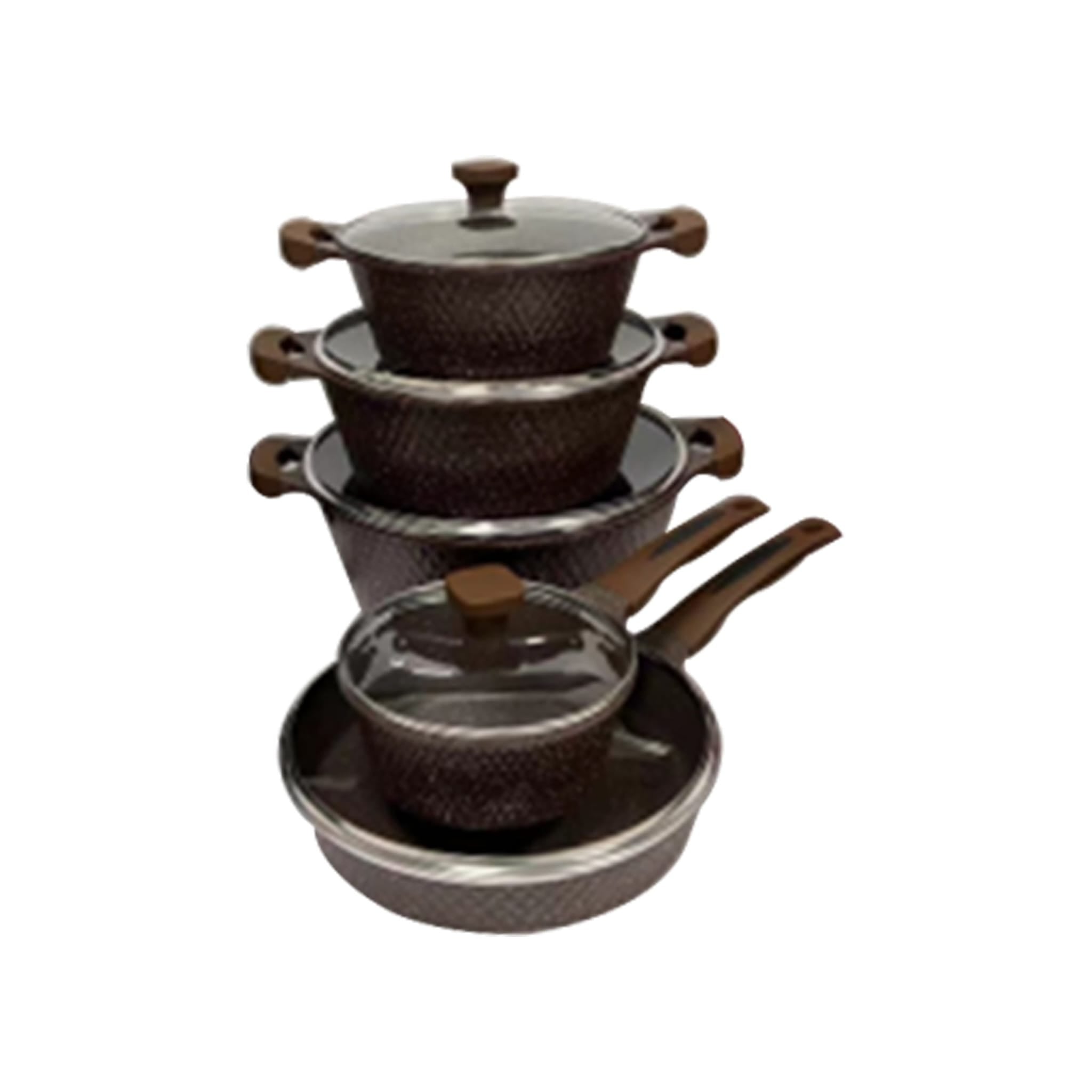 Cookware Pots/Lids & Frying pan 10pcs Set Brown - YK163BR