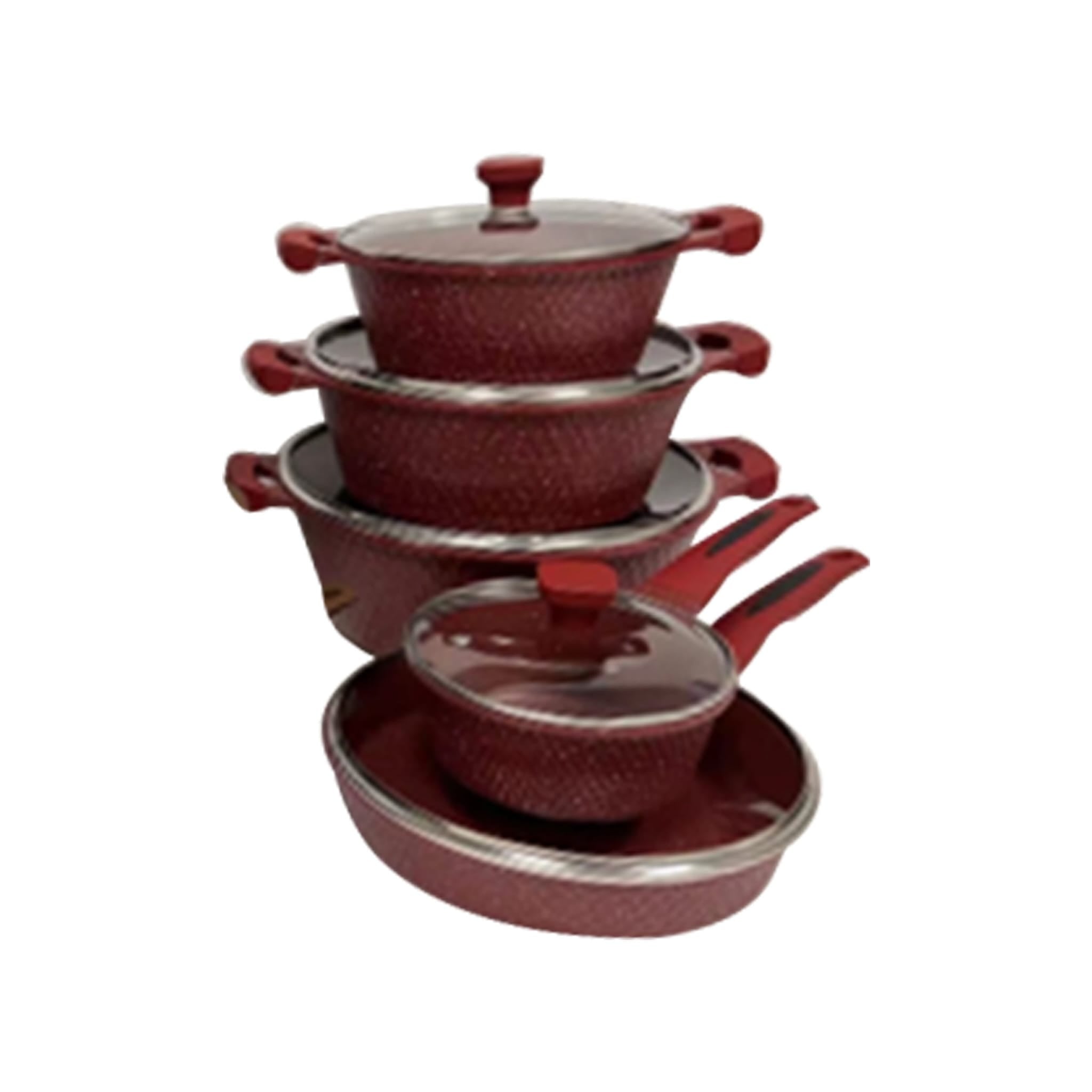 Cookware Pots/Lids & Frying Pan 10pcs Set Red - YK163RD