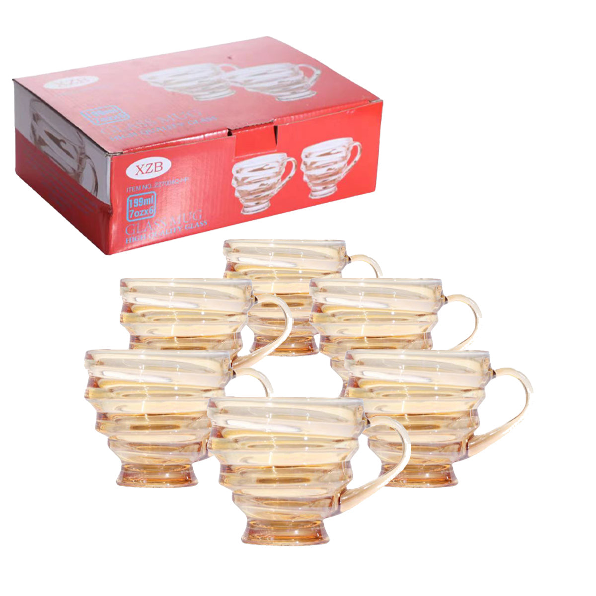 Glass Tea Cup 6Pcs Set Cup/Saucers Amber 200ml - Z27004Q-HP
