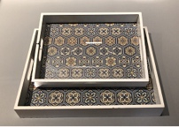 BLACK WOOD TRAY 2 SET RECTANGLE FA4272B-ML