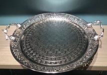 SILVER METAL TRAY ROUND FA3494- S