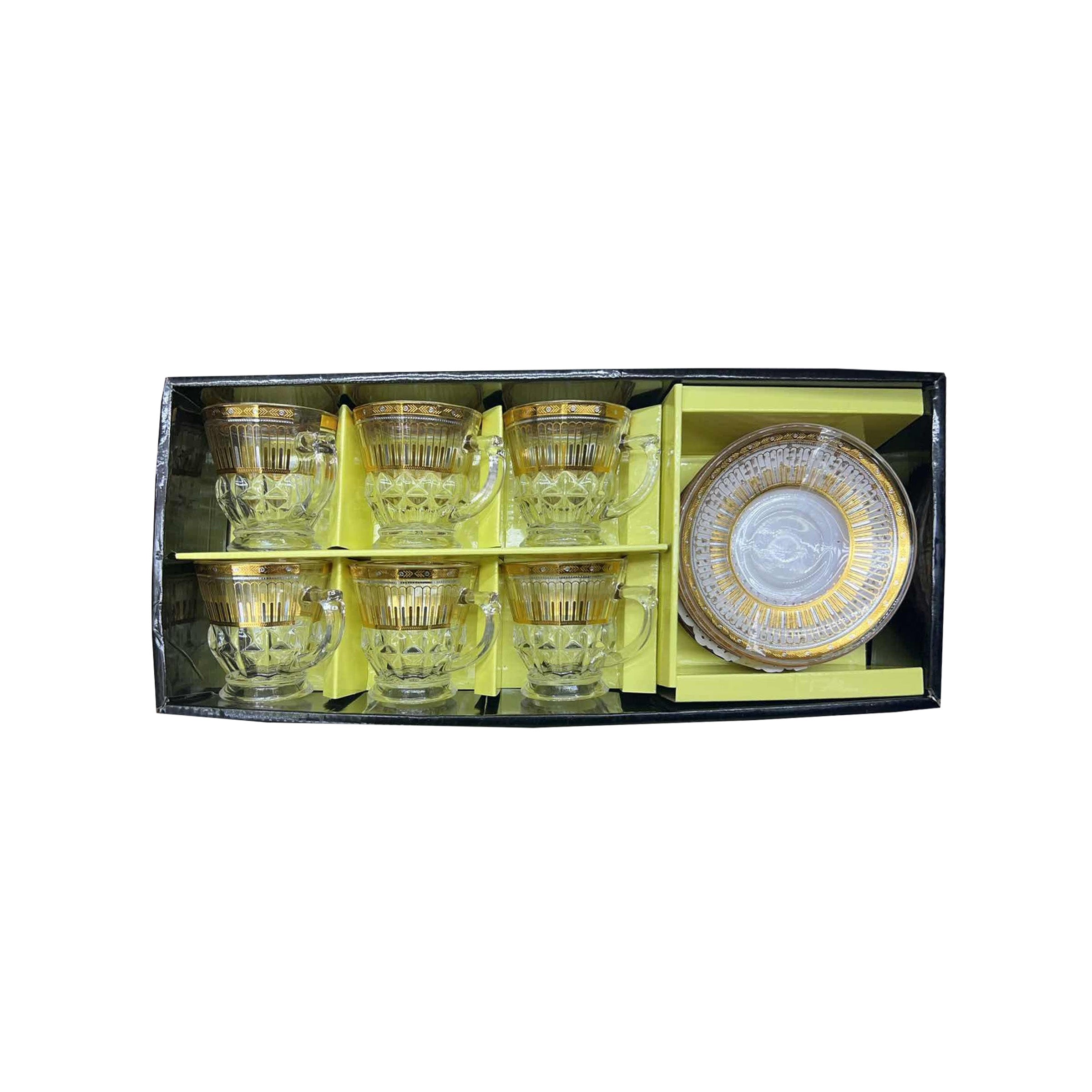 Glass Tea Cup 6pcs Set Cups/Saucers - 0081-6+6FGA-20