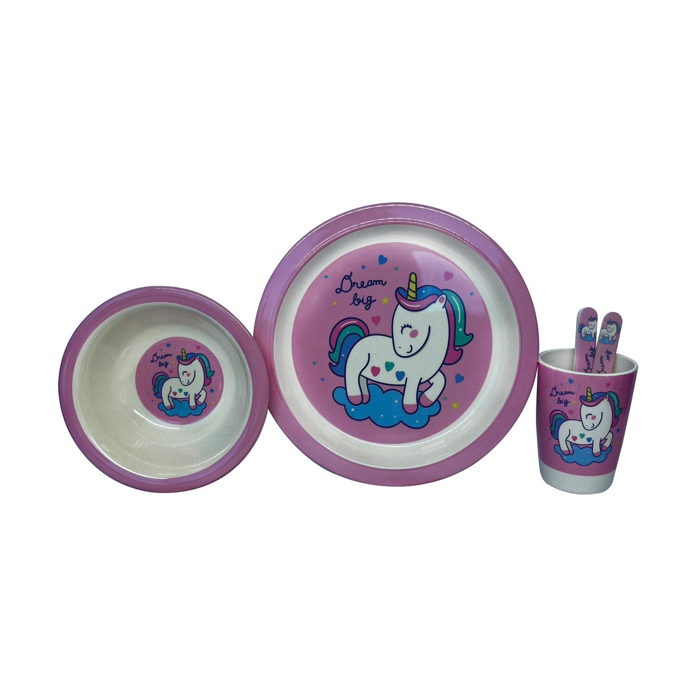 Bamboo Fiber Eco-Friendly Children's Tableware 5 Set Plate/Bowl/Cup/Spoon/Fork 16996-3