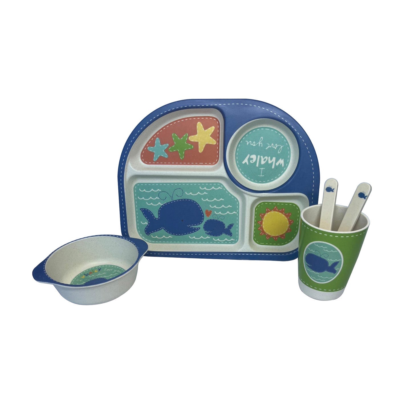 Bamboo Fiber Eco-Friendly Children's Tableware 5 Set Plate/Bowl/Cup/Spoon/Fork 16996-8