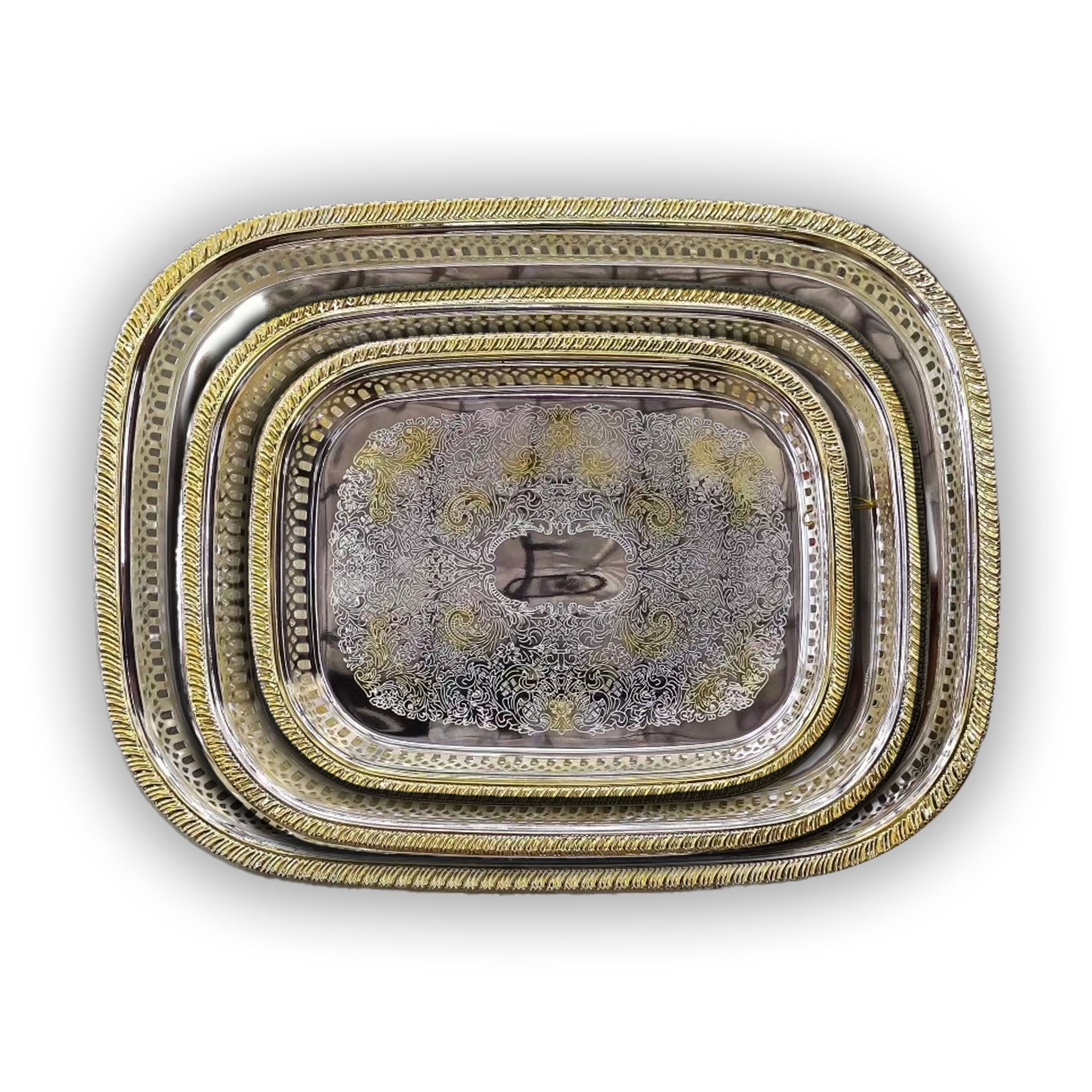 Metal Tray Set 3pcs Silver-Gold - 5-556-SG