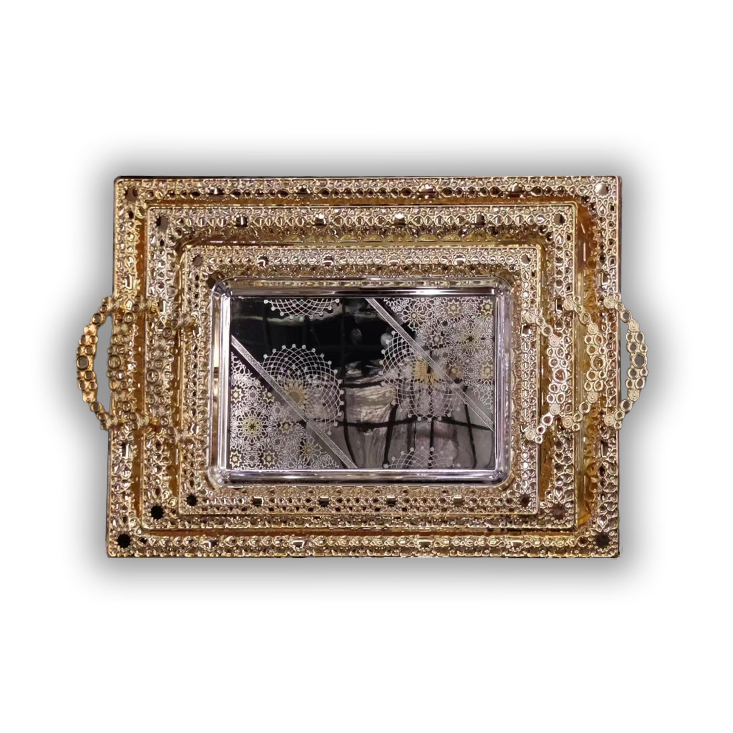 Metal Tray Set 3pcs Silver-Gold - 5946-SG