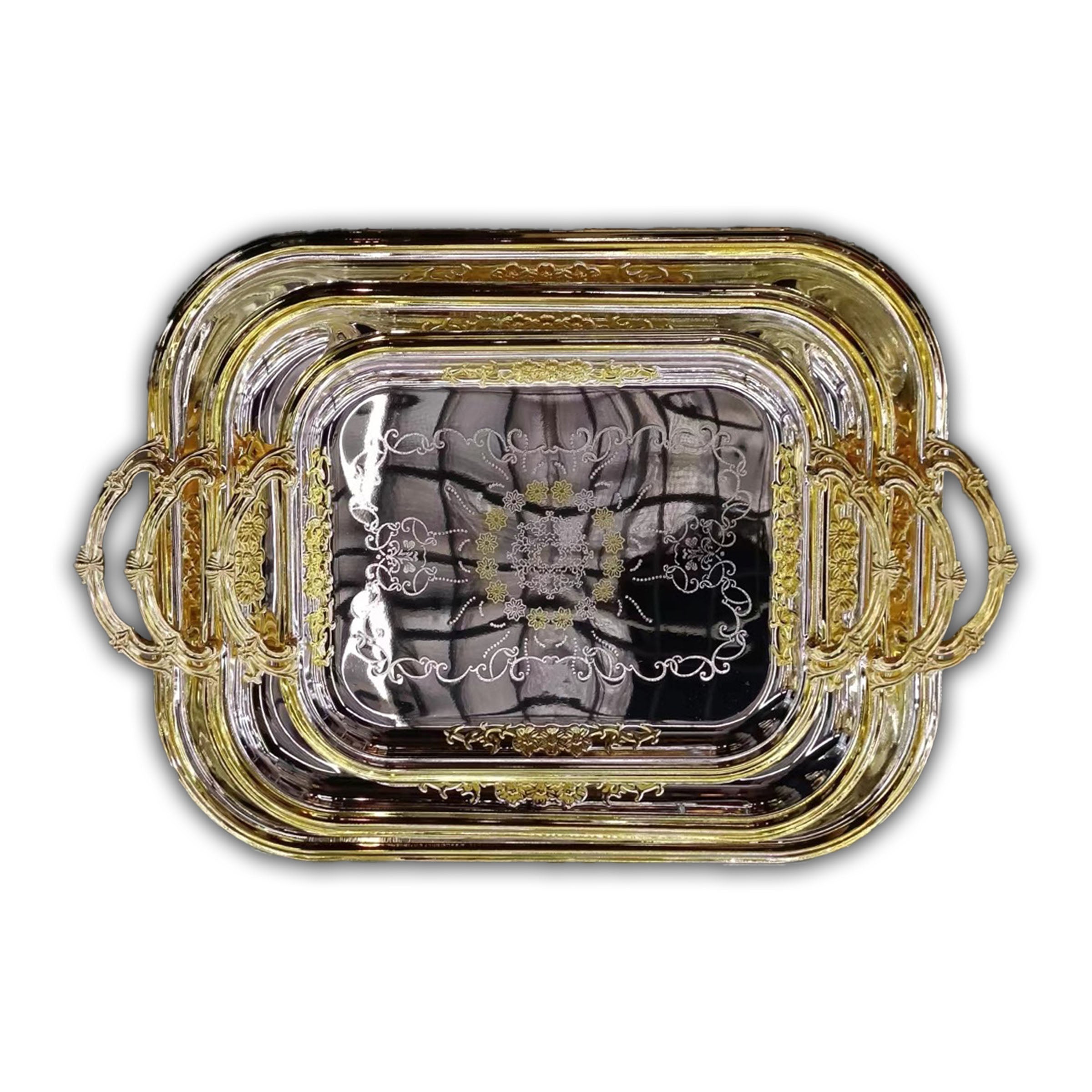 Metal Tray Set 3pcs Silver-Gold - 5976-SG