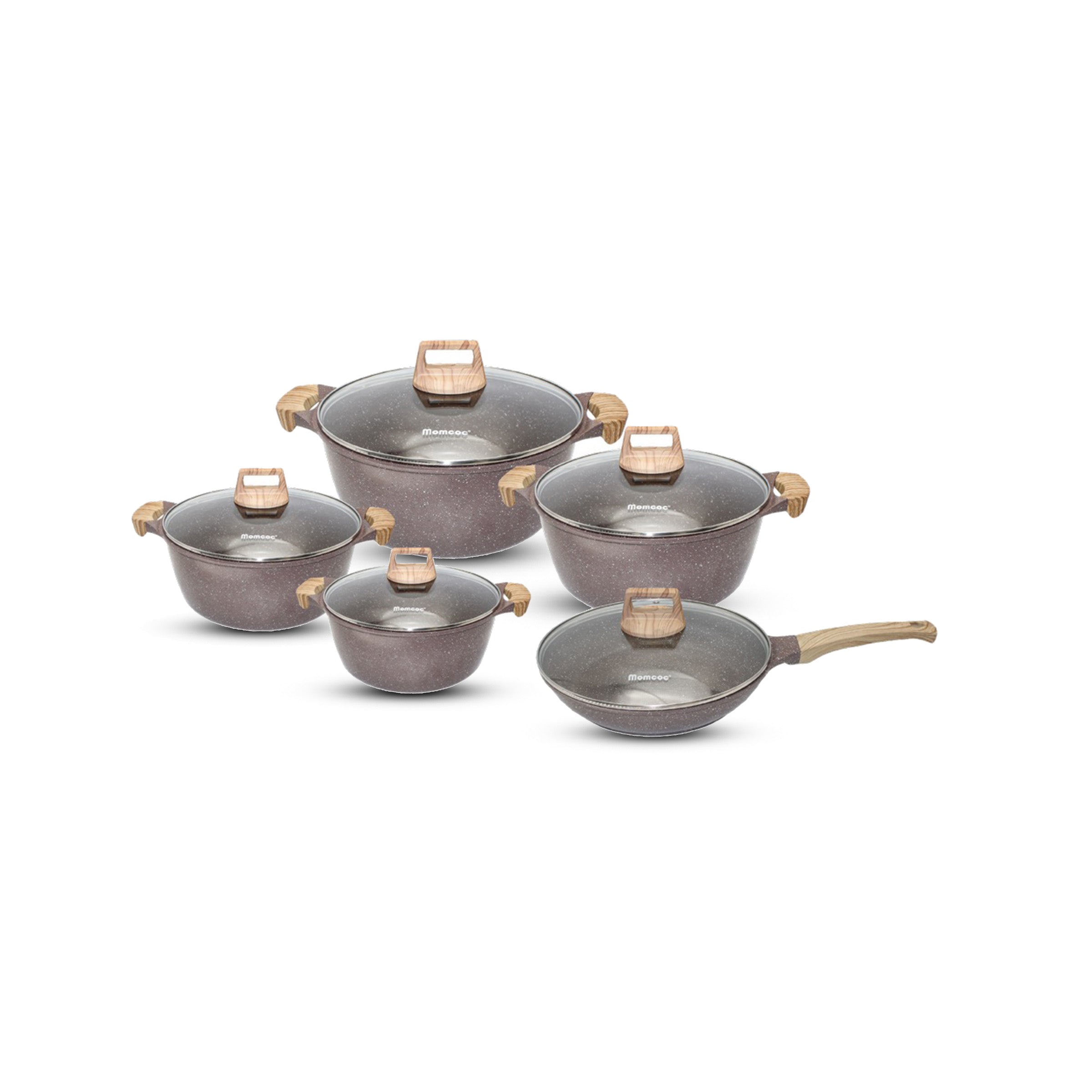 Cookware Pots/Lids & Frying Pan 10pcs Set Coffee - AMC1033