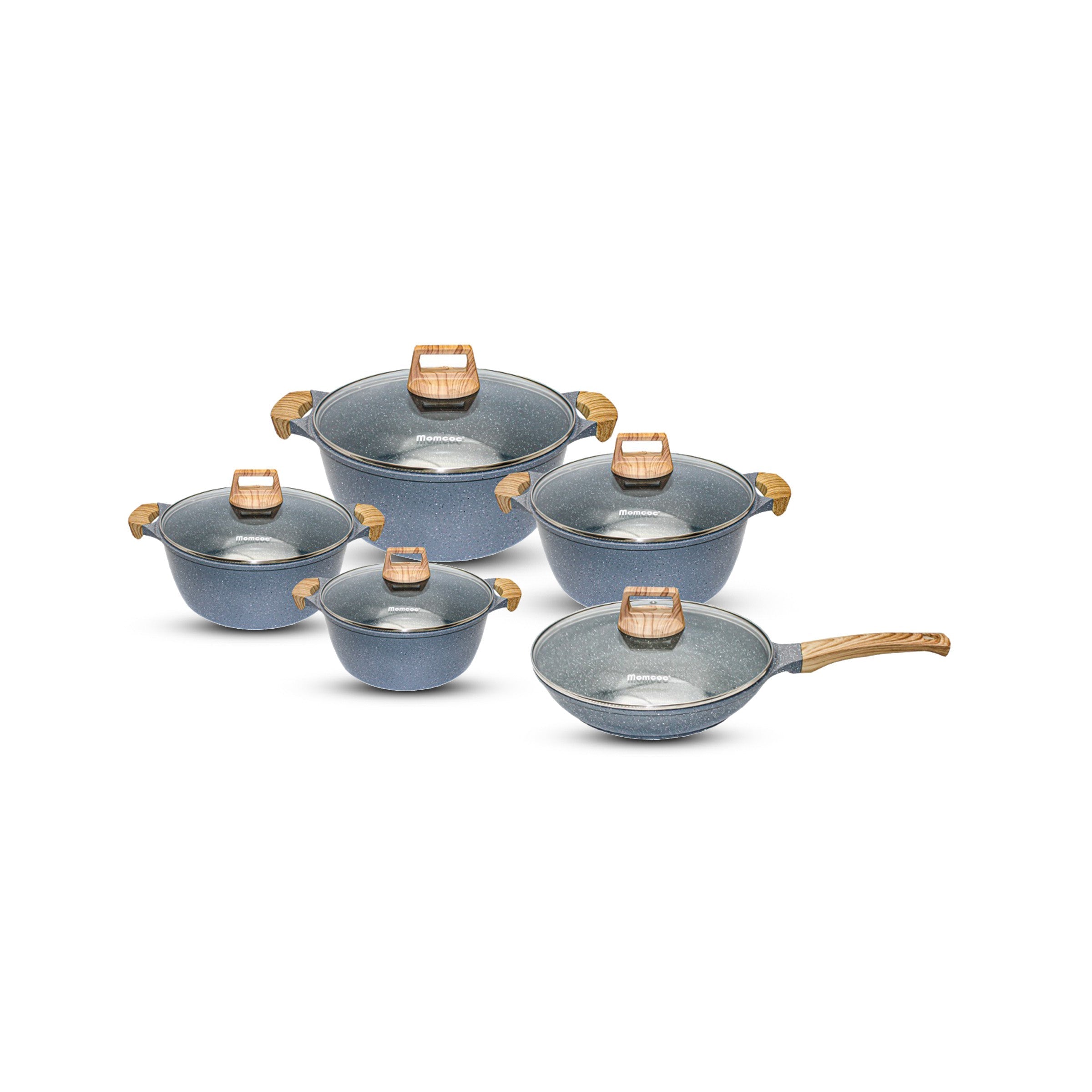 Cookware Pots/Lids & Frying Pan 10pcs Set Grey - AMG1032