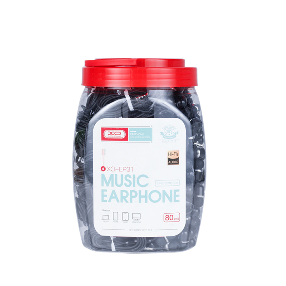 XO EARPHONE (BLACK/WHITE) JAR OF 80