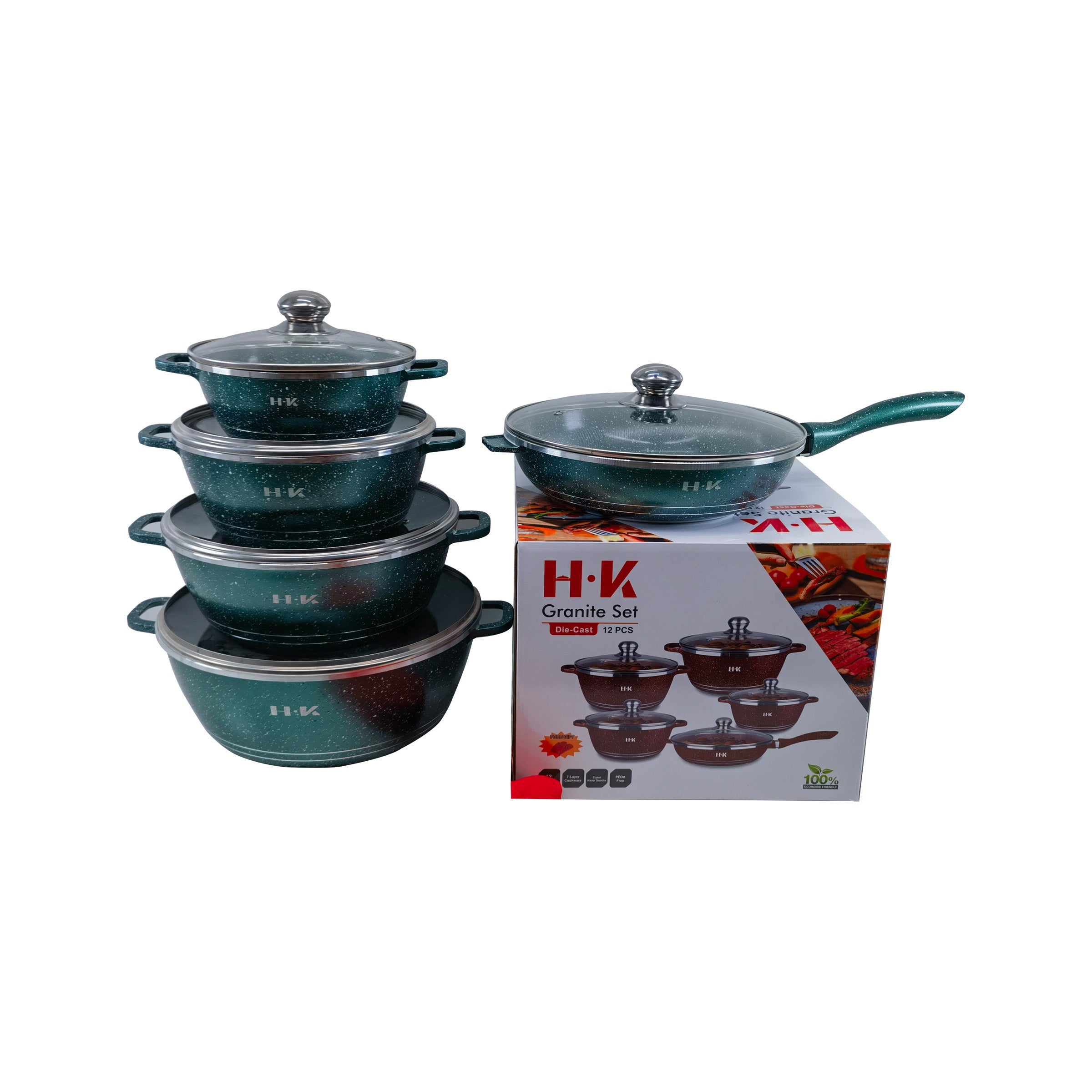 Cookware Pots/Lids & Frying Pan 12pcs Green - CKP-12GN