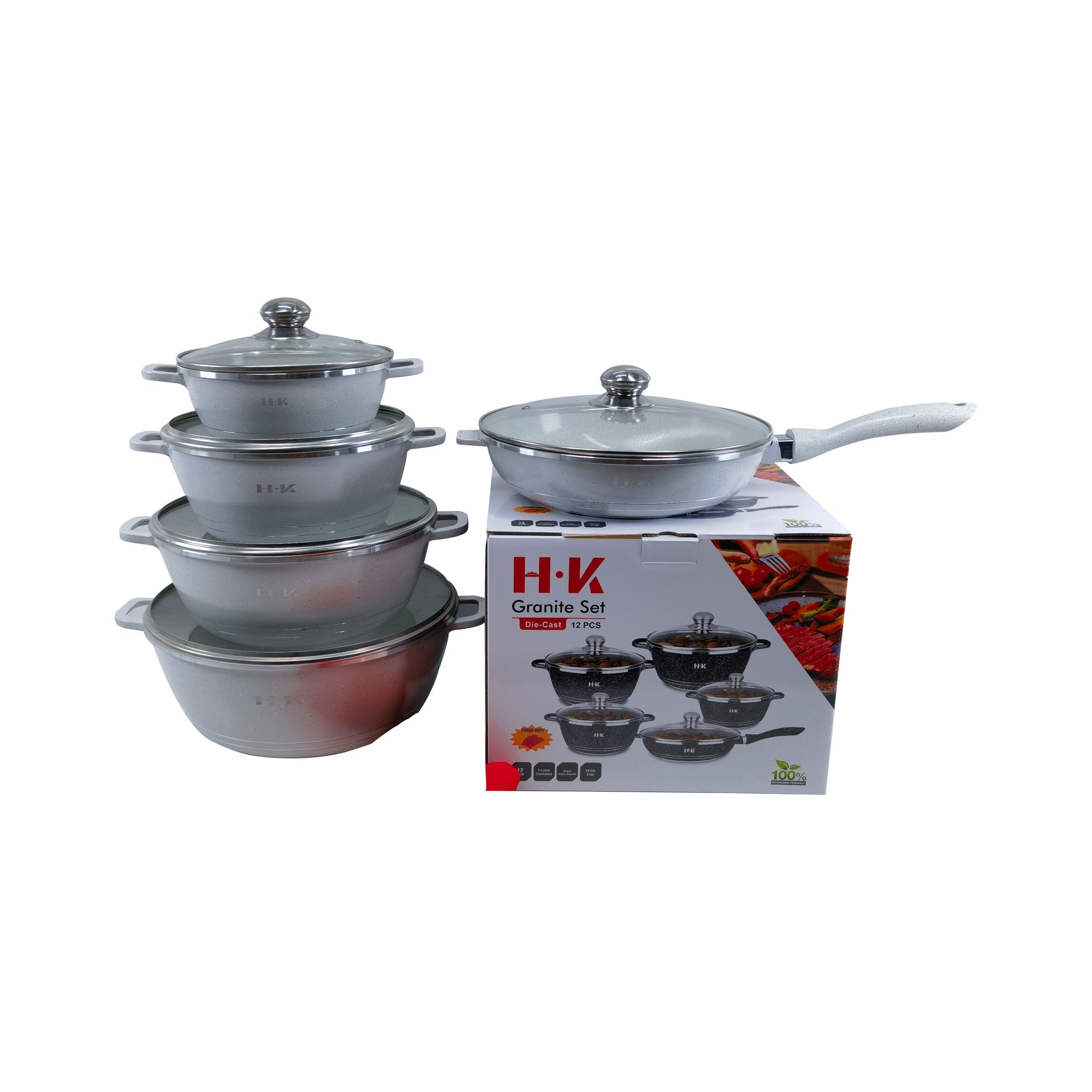 Cookware Pots/Lids & Frying Pan 12pcs Grey - CKP-12GR