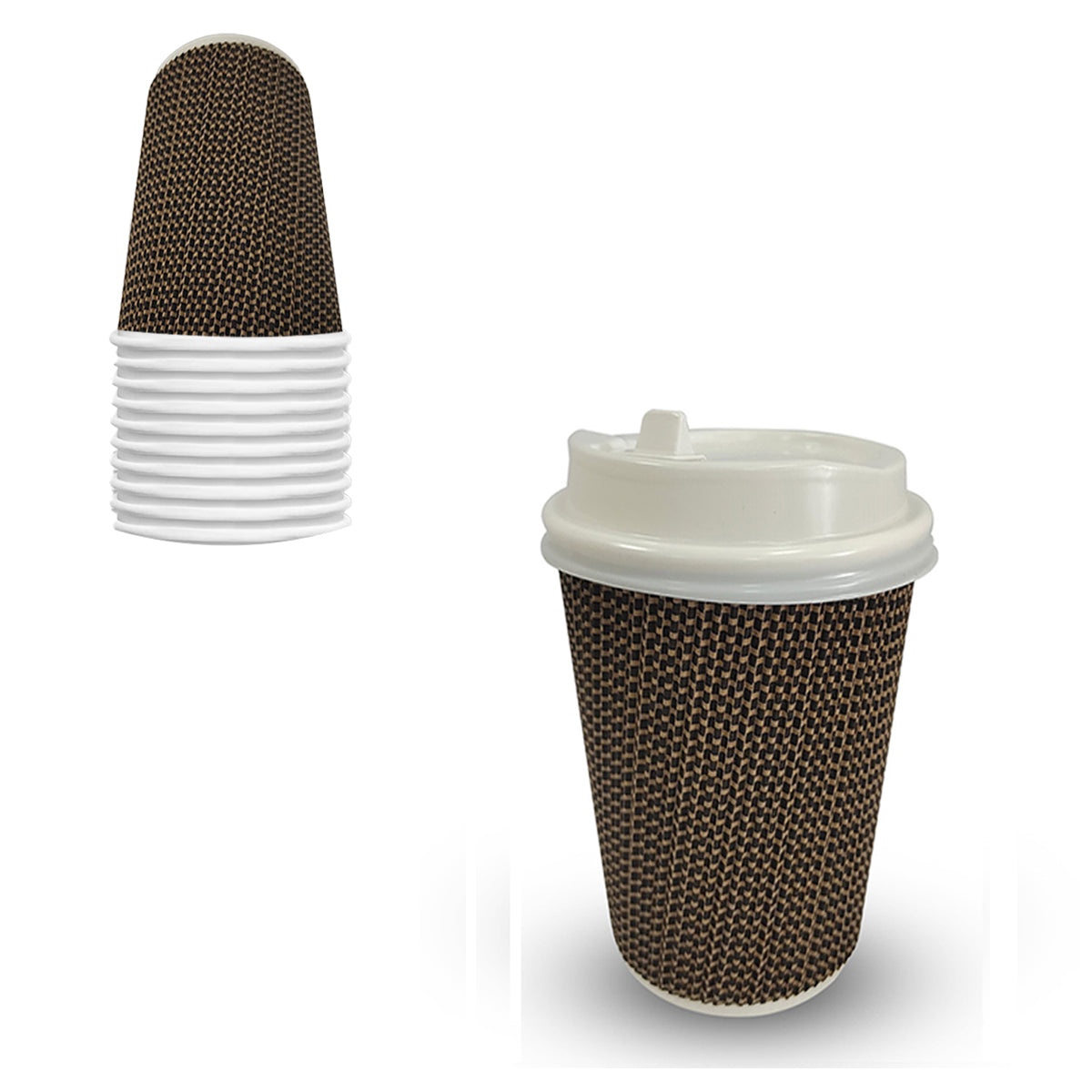 12oz Ripple Paper Cup + Lid Set Single Pack 10sets/pack - DS-RPL12-pack