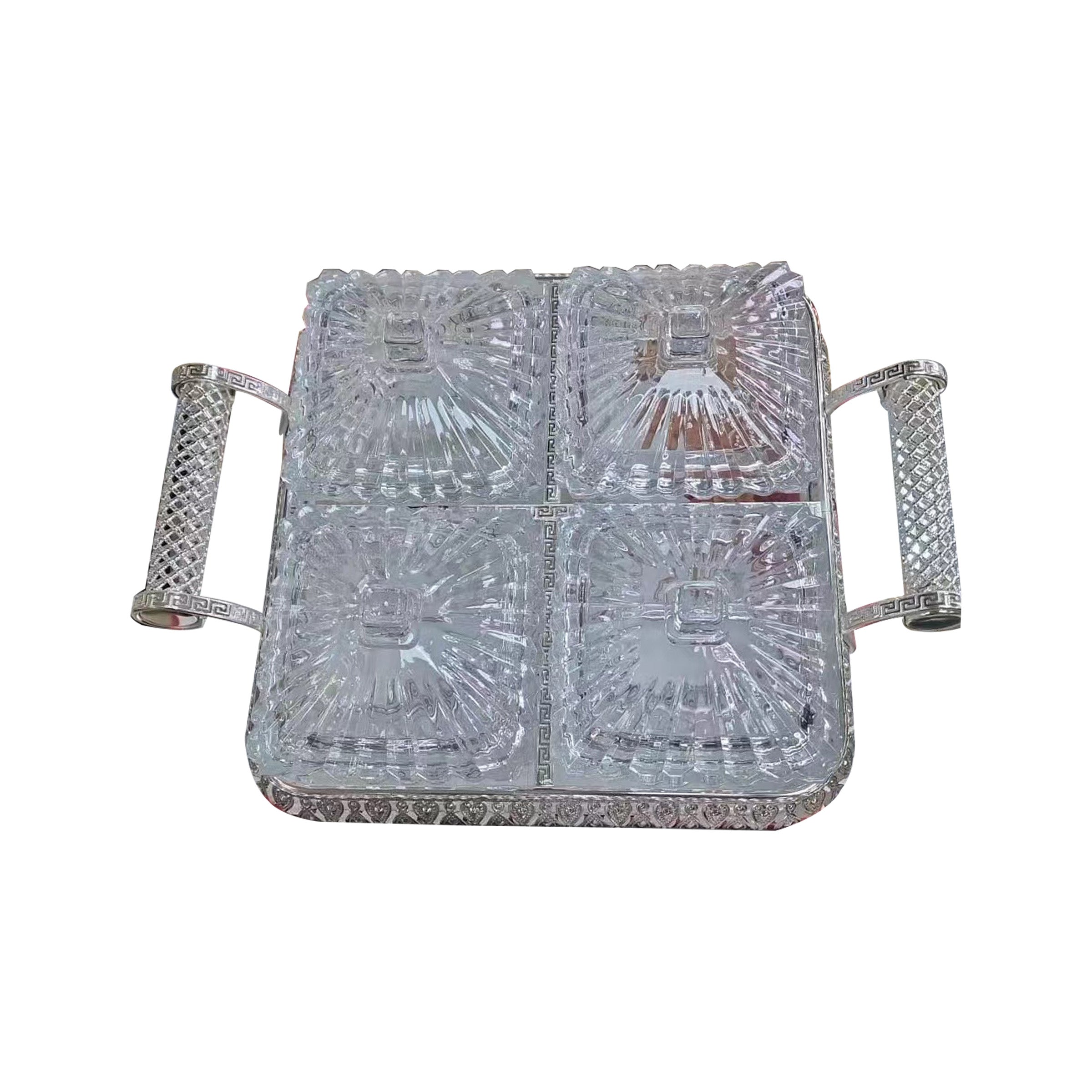 Glass Candy Bowl Set with tray 4pcs Silver - GCB-4S