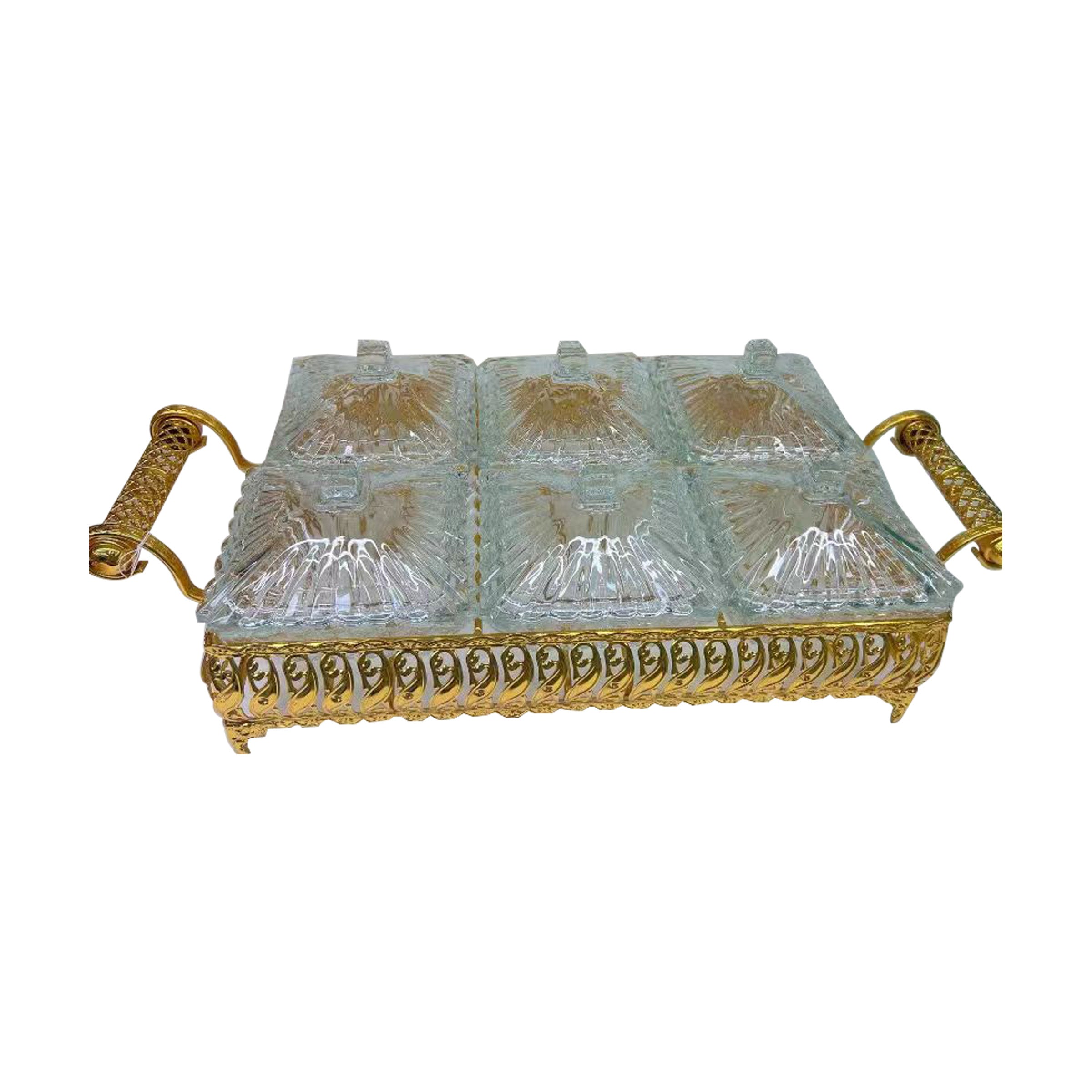 Glass Candy Bowl Set with tray 6pcs Gold - GCB 6G