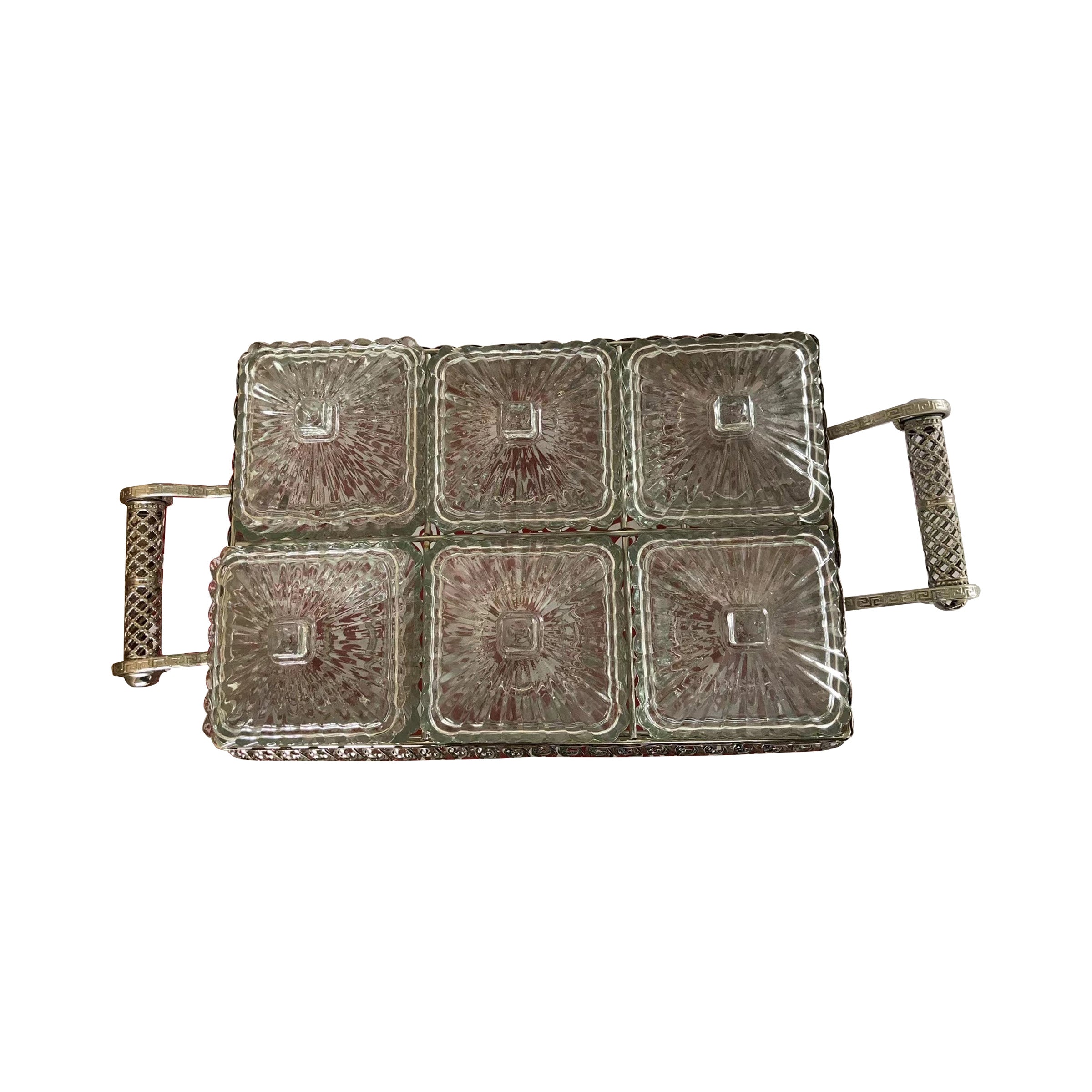 Glass Candy Bowl Set with tray 6pcs Silver - GCB 6S