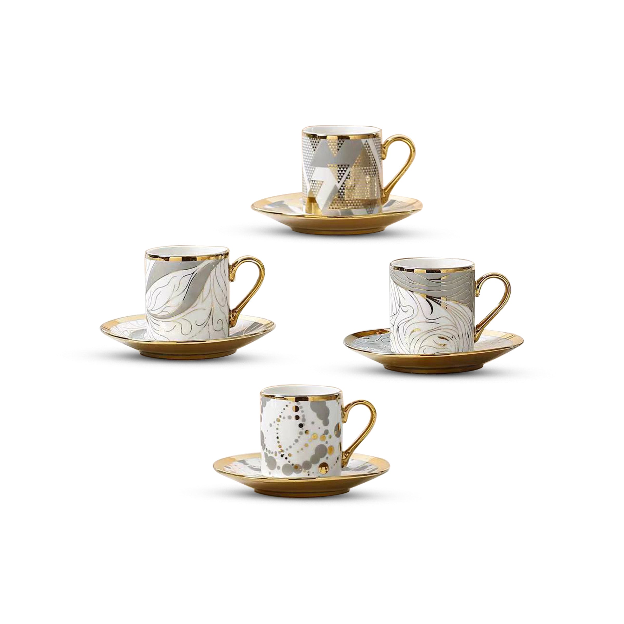 Coffee Cup Set 6pcs Cups/Saucers 80ml Mix 4 Designs - LX4111