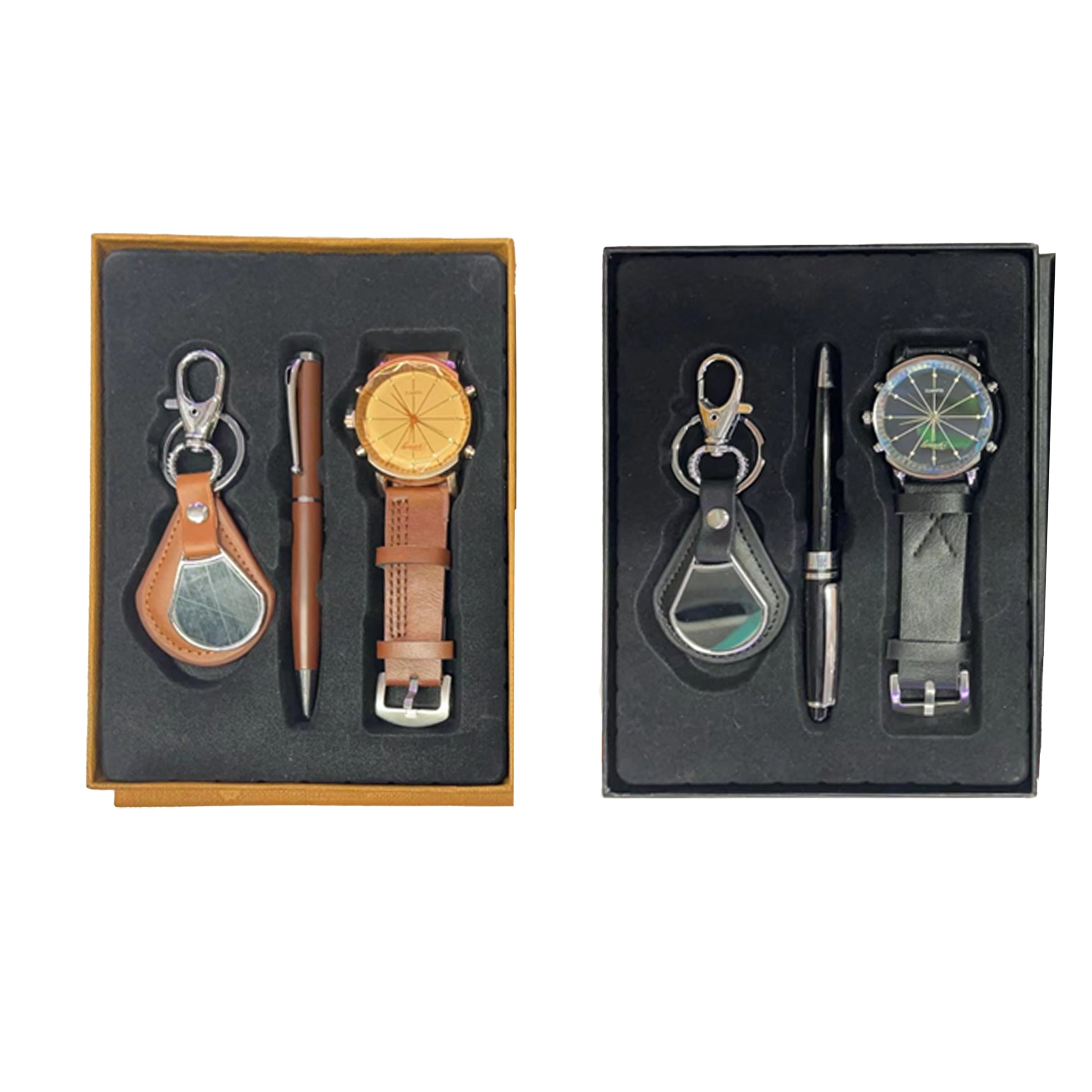 Gift Set Watch Pen Keychain 3pcs Mix Color Black/Brown - MS2427