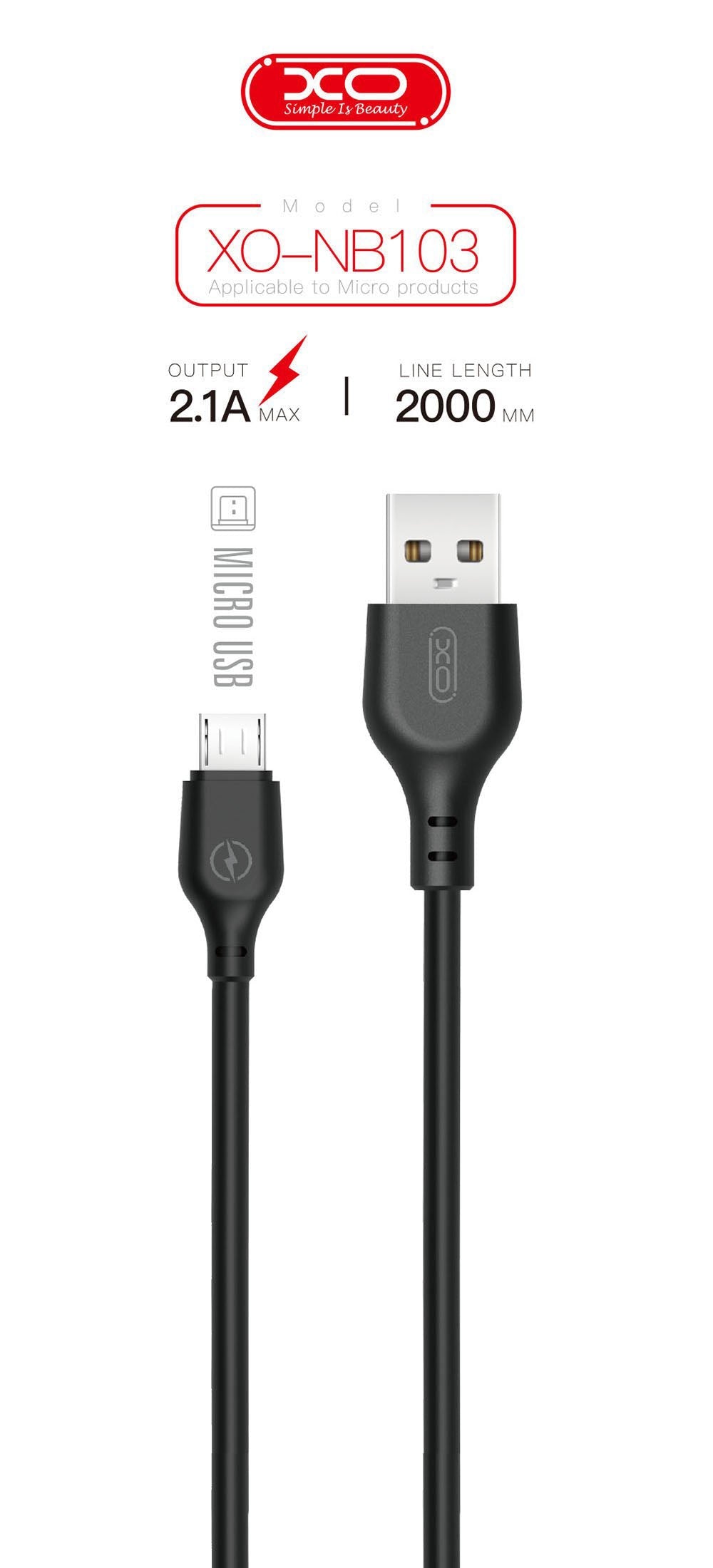 XO USB A TO MICRO 2M CABLE PACK OF 50 (BLACK/WHITE)