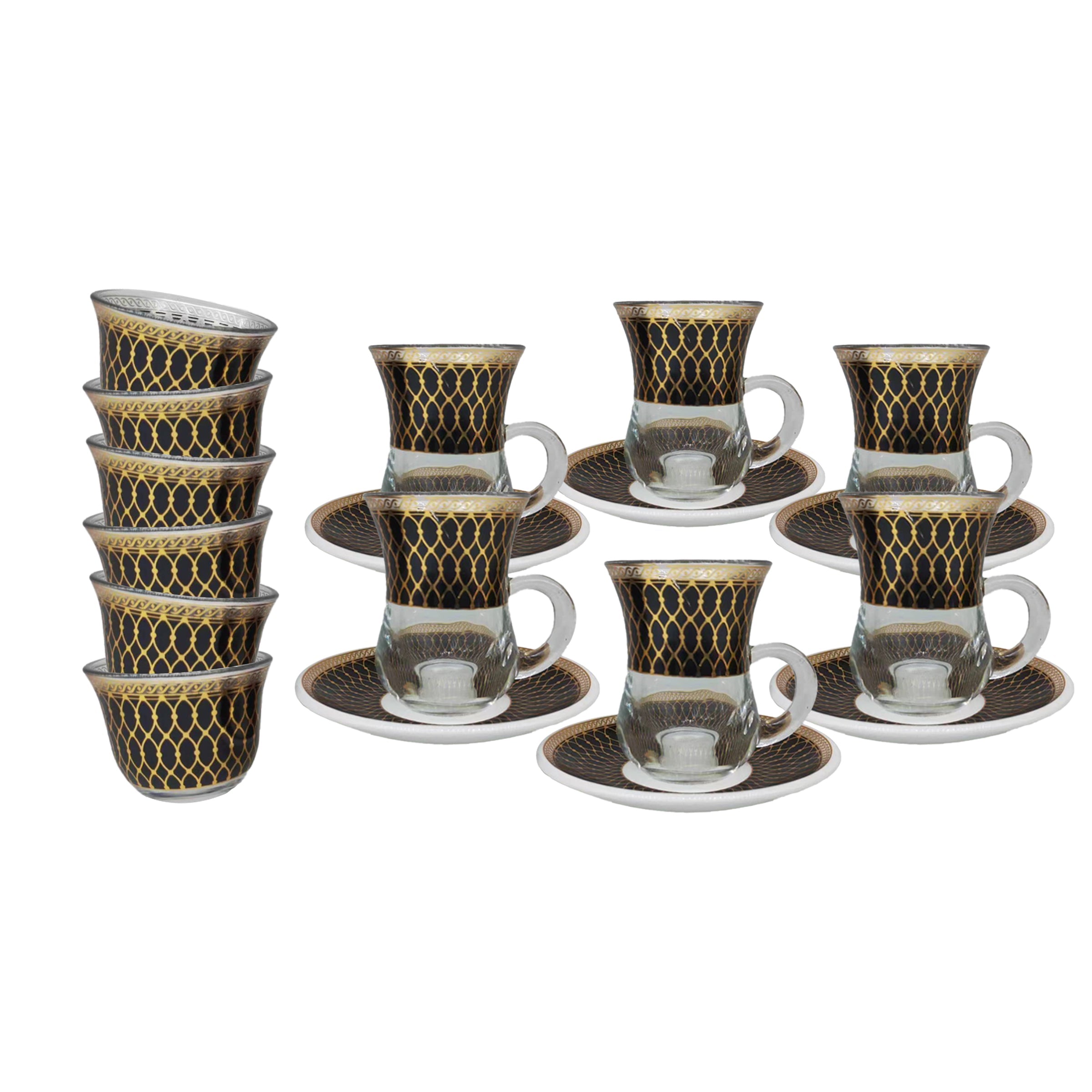 Glass Tea Cup & Arabic Coffee Cup 18 Set Cups/Saucers - RS3127