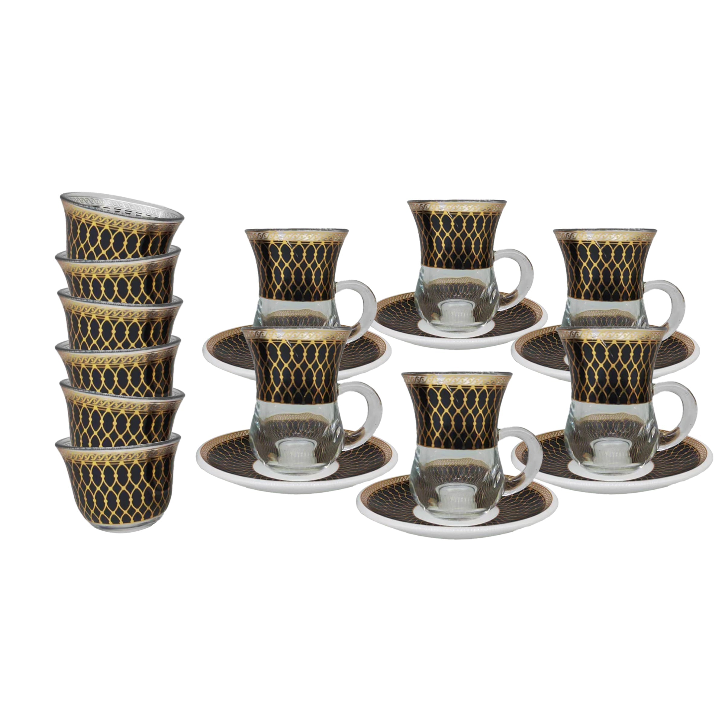 Glass Tea Cup & Arabic Coffee Cup 18 Set Cups/Saucers - RS3127