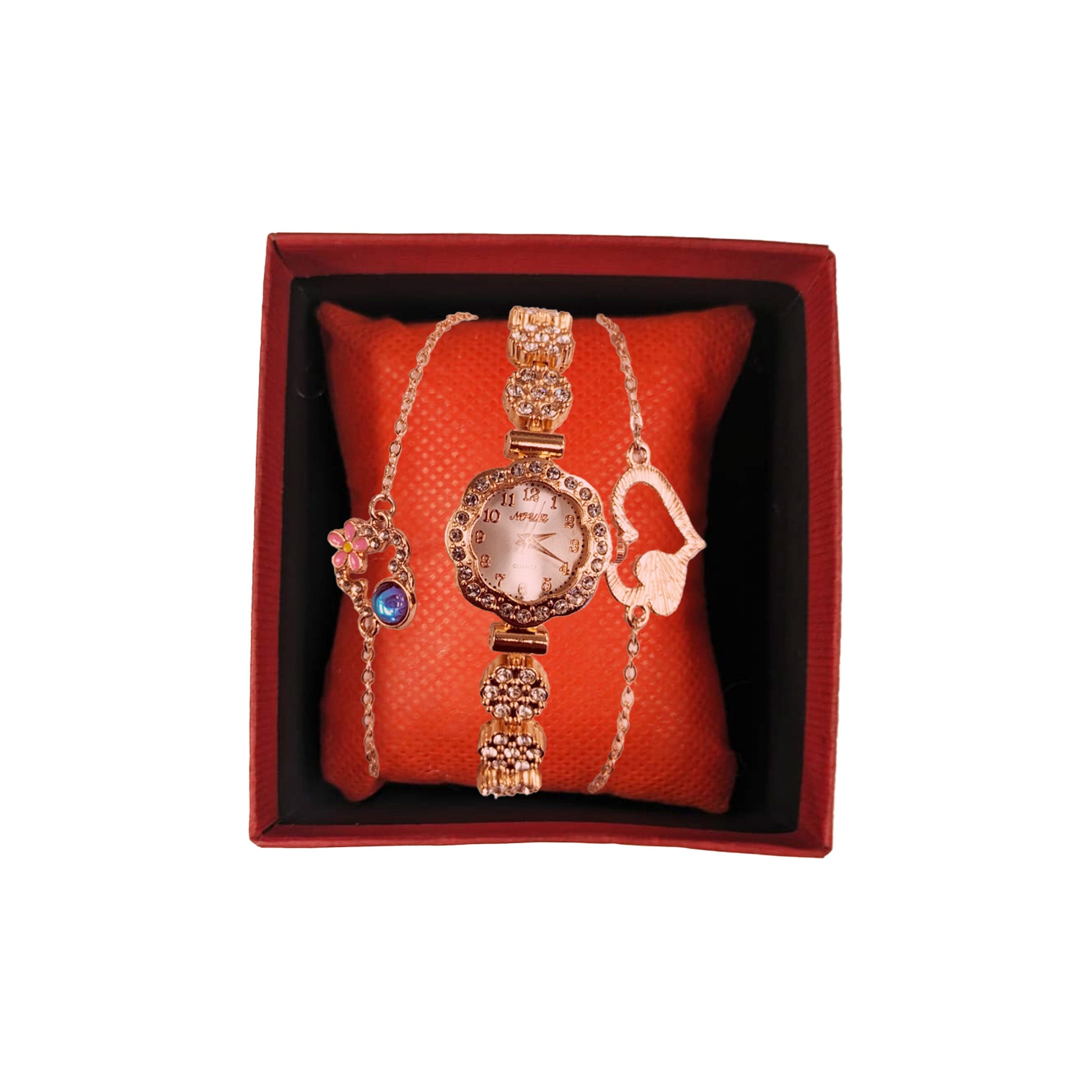 Gift Set Watch Necklace Bracelet 3pcs Rose Gold - WT3RG