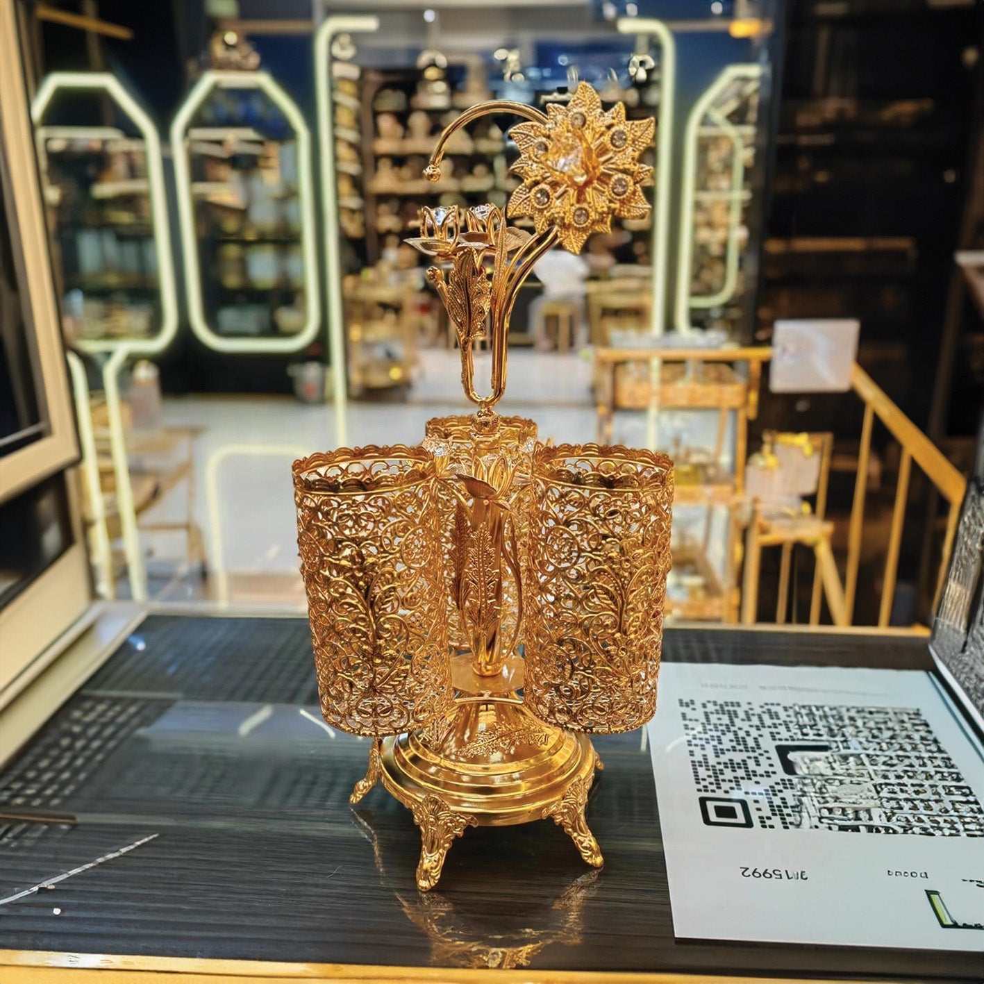 Spoon/Fork Holder  Gold 3 Heads XGP-57